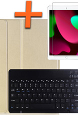 Nomfy Hoes Geschikt voor iPad 10.2 2020 Hoes Toetsenbord Hoes Case Book Cover Hoesje Met Screenprotector - Hoesje Geschikt voor iPad 8 Keyboard Hoes - Goud