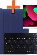 Nomfy Hoes Geschikt voor iPad 10.2 2020 Hoes Toetsenbord Hoes Case Book Cover Hoesje Met Screenprotector - Hoesje Geschikt voor iPad 8 Keyboard Hoes - Donkerblauw