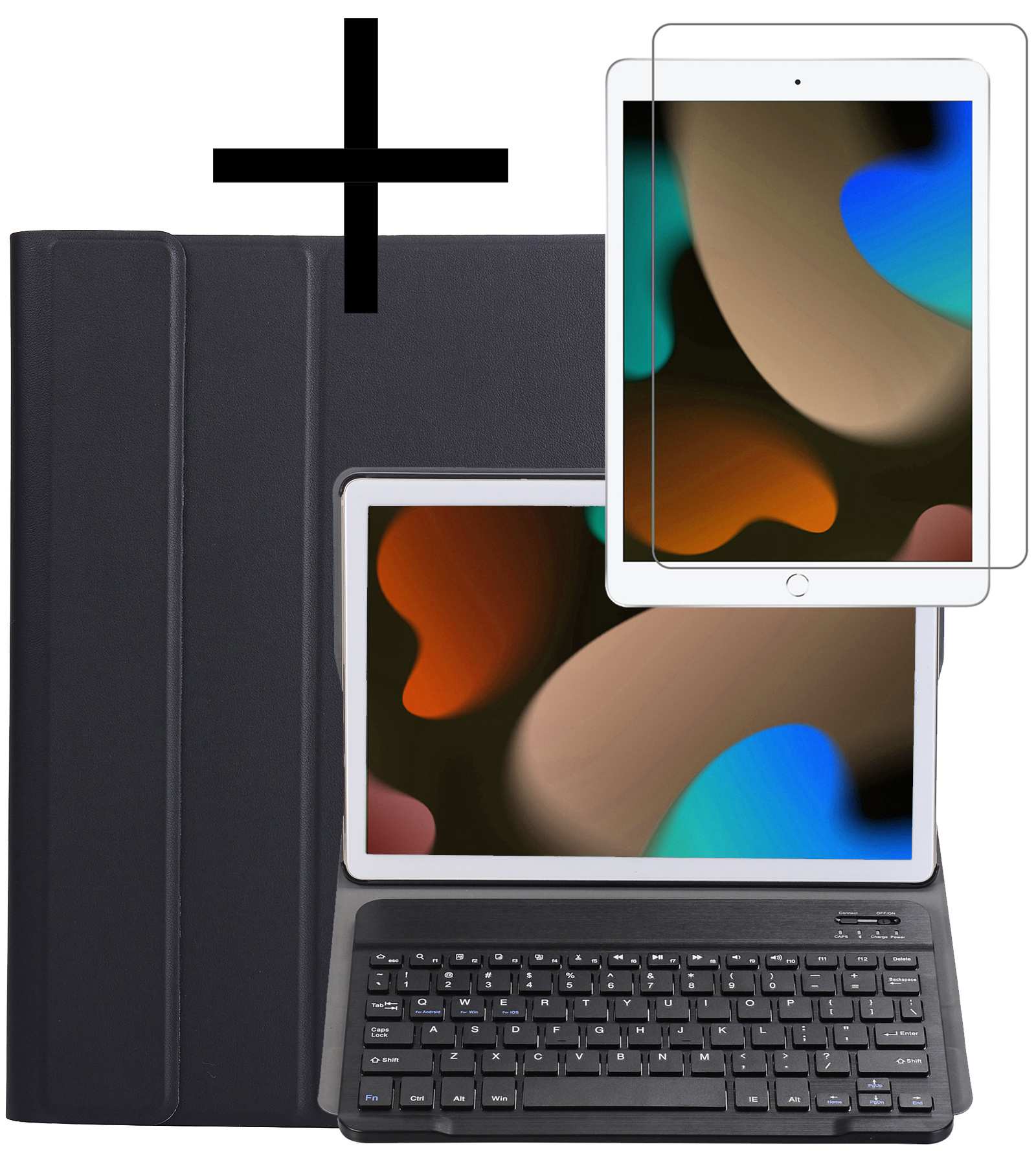 NoXx Hoesje Geschikt voor iPad 10.2 2020 Hoesje Toetsenbord Hoes Met Screenprotector - Hoes Geschikt voor iPad 8 Keyboard Case Book Cover - Zwart