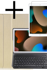 NoXx Hoesje Geschikt voor iPad 10.2 2020 Hoesje Toetsenbord Hoes Met Screenprotector - Hoes Geschikt voor iPad 8 Keyboard Case Book Cover - Goud
