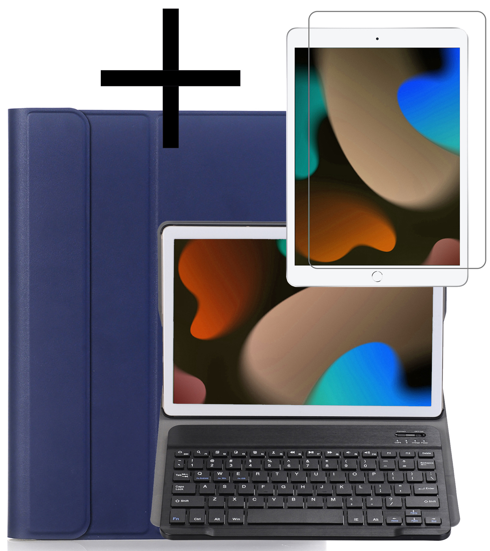 NoXx Hoesje Geschikt voor iPad 10.2 2020 Hoesje Toetsenbord Hoes Met Screenprotector - Hoes Geschikt voor iPad 8 Keyboard Case Book Cover - Donkerblauw