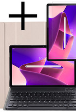 NoXx Hoesje Geschikt voor Lenovo Tab M10 Plus 3rd Gen Hoesje Toetsenbord Hoes Met Screenprotector - Hoes Geschikt voor Lenovo Tab M10 Plus (3e Gen) Keyboard Case Book Cover - Goud