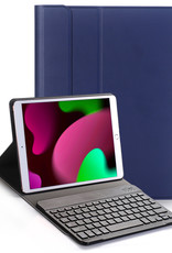 Nomfy Hoes Geschikt voor iPad 10.2 2020 Hoes Toetsenbord Hoes Case Book Cover Hoesje - Hoesje Geschikt voor iPad 8 Keyboard Hoes - Donkerblauw