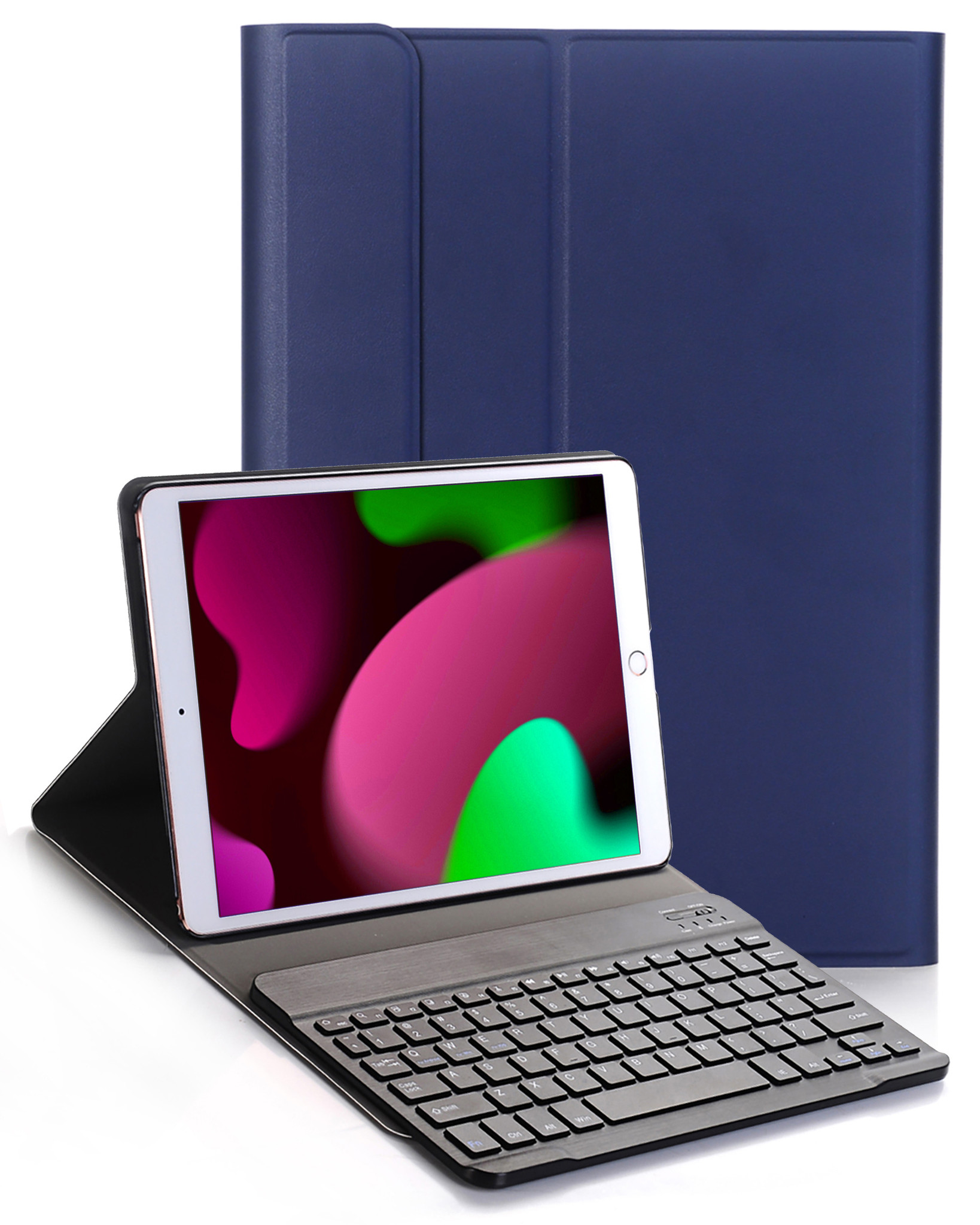 Nomfy Hoes Geschikt voor iPad 10.2 2020 Hoes Toetsenbord Hoes Case Book Cover Hoesje - Hoesje Geschikt voor iPad 8 Keyboard Hoes - Donkerblauw