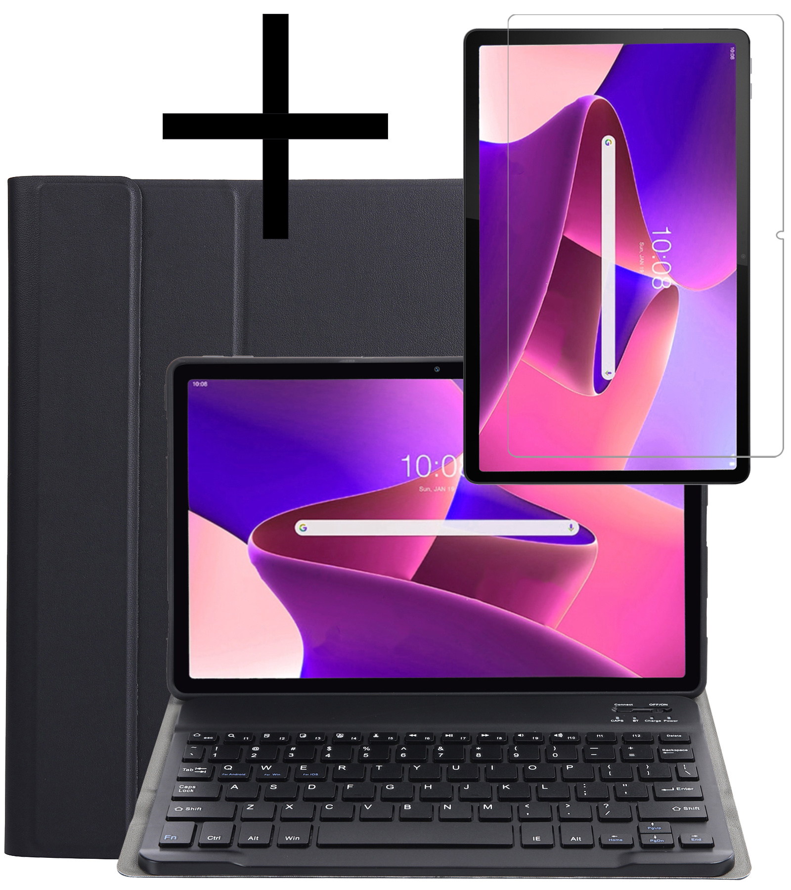 NoXx Hoesje Geschikt voor Lenovo Tab M10 Plus 3rd Gen Hoesje Toetsenbord Hoes Met Screenprotector - Hoes Geschikt voor Lenovo Tab M10 Plus (3e Gen) Keyboard Case Book Cover - Zwart