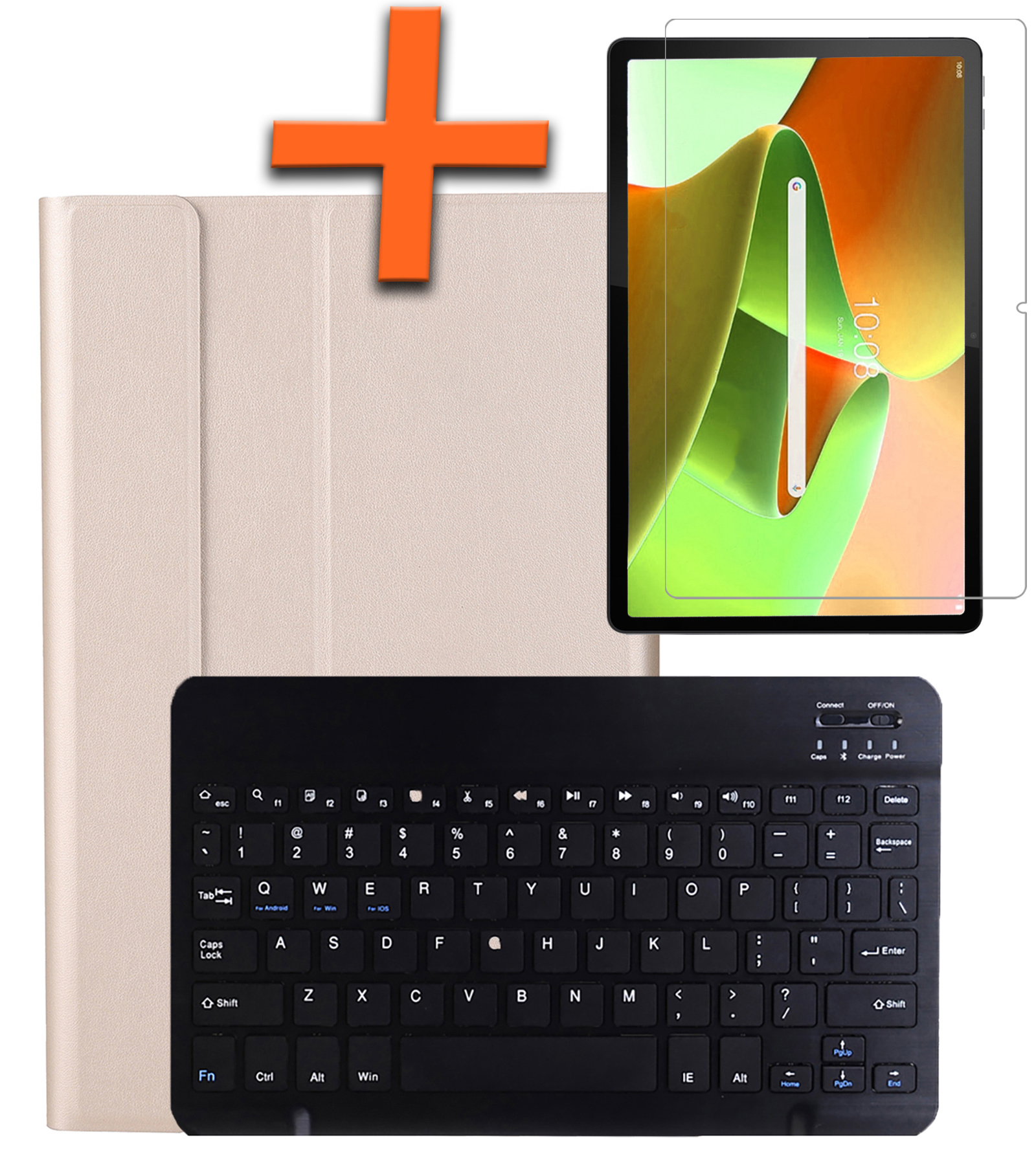 Nomfy Hoes Geschikt voor Lenovo Tab M10 Plus 3rd Gen Hoes Toetsenbord Hoes Case Book Cover Hoesje Met Screenprotector - Hoesje Geschikt voor Lenovo Tab M10 Plus (3e Gen) Keyboard Hoes - Goud