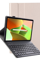 Nomfy Hoes Geschikt voor Lenovo Tab M10 Plus 3rd Gen Hoes Toetsenbord Hoes Case Book Cover Hoesje Met Screenprotector - Hoesje Geschikt voor Lenovo Tab M10 Plus (3e Gen) Keyboard Hoes - Goud