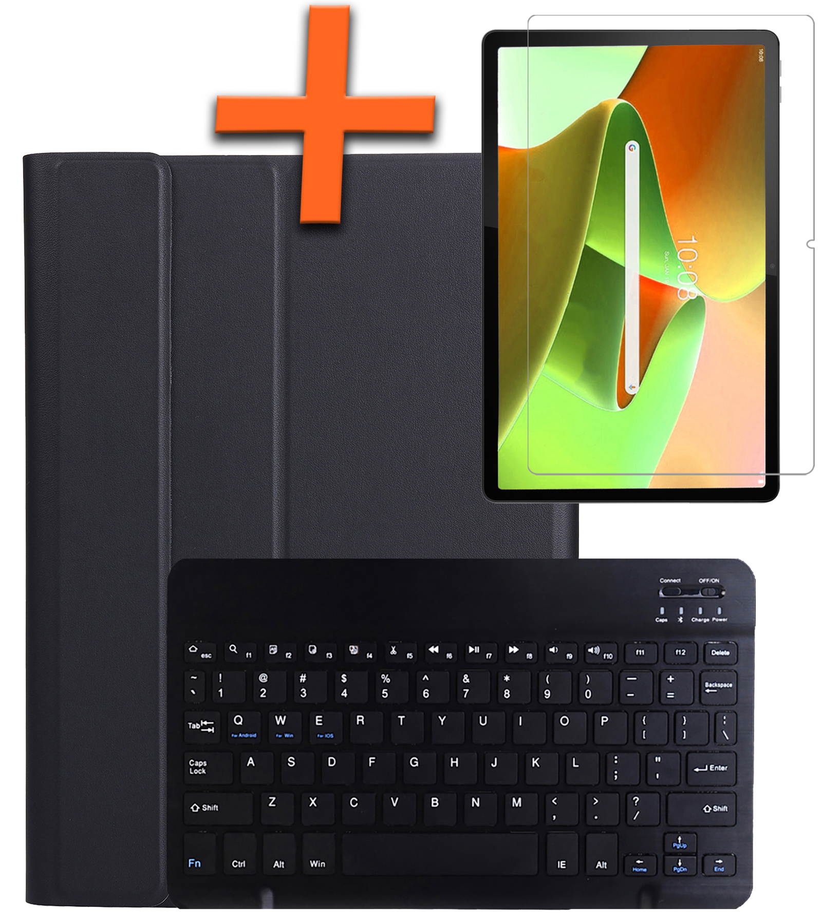 Nomfy Hoes Geschikt voor Lenovo Tab M10 Plus 3rd Gen Hoes Toetsenbord Hoes Case Book Cover Hoesje Met Screenprotector - Hoesje Geschikt voor Lenovo Tab M10 Plus (3e Gen) Keyboard Hoes - Zwart