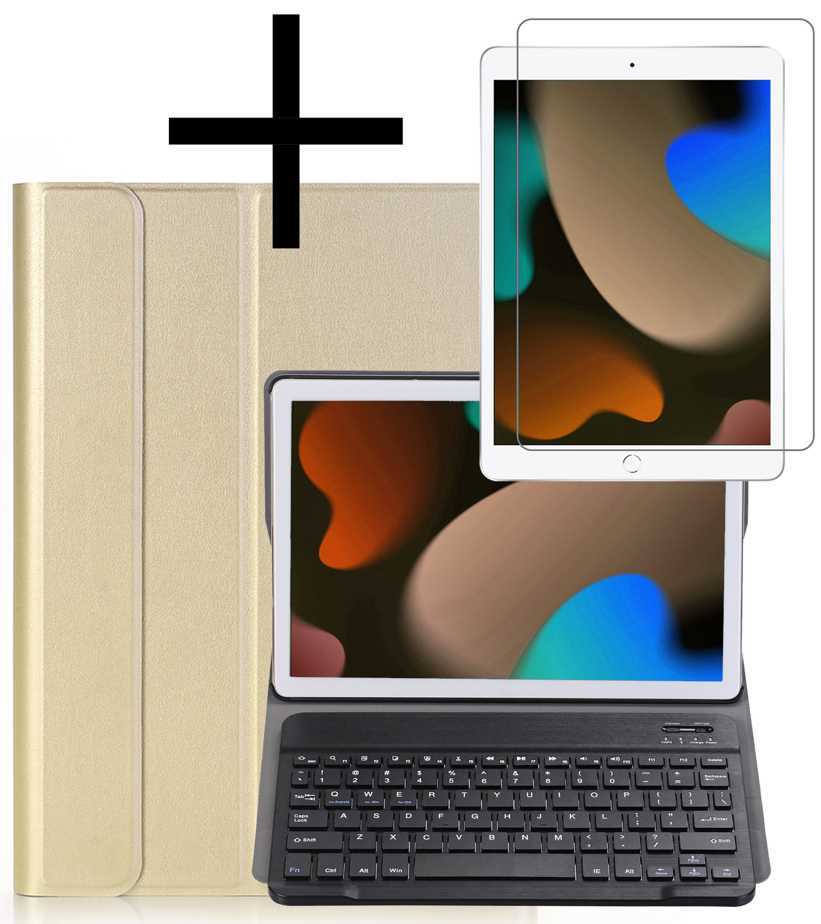 NoXx Hoesje Geschikt voor iPad 10.2 2019 Hoesje Toetsenbord Hoes Met Screenprotector - Hoes Geschikt voor iPad 7 Keyboard Case Book Cover - Goud