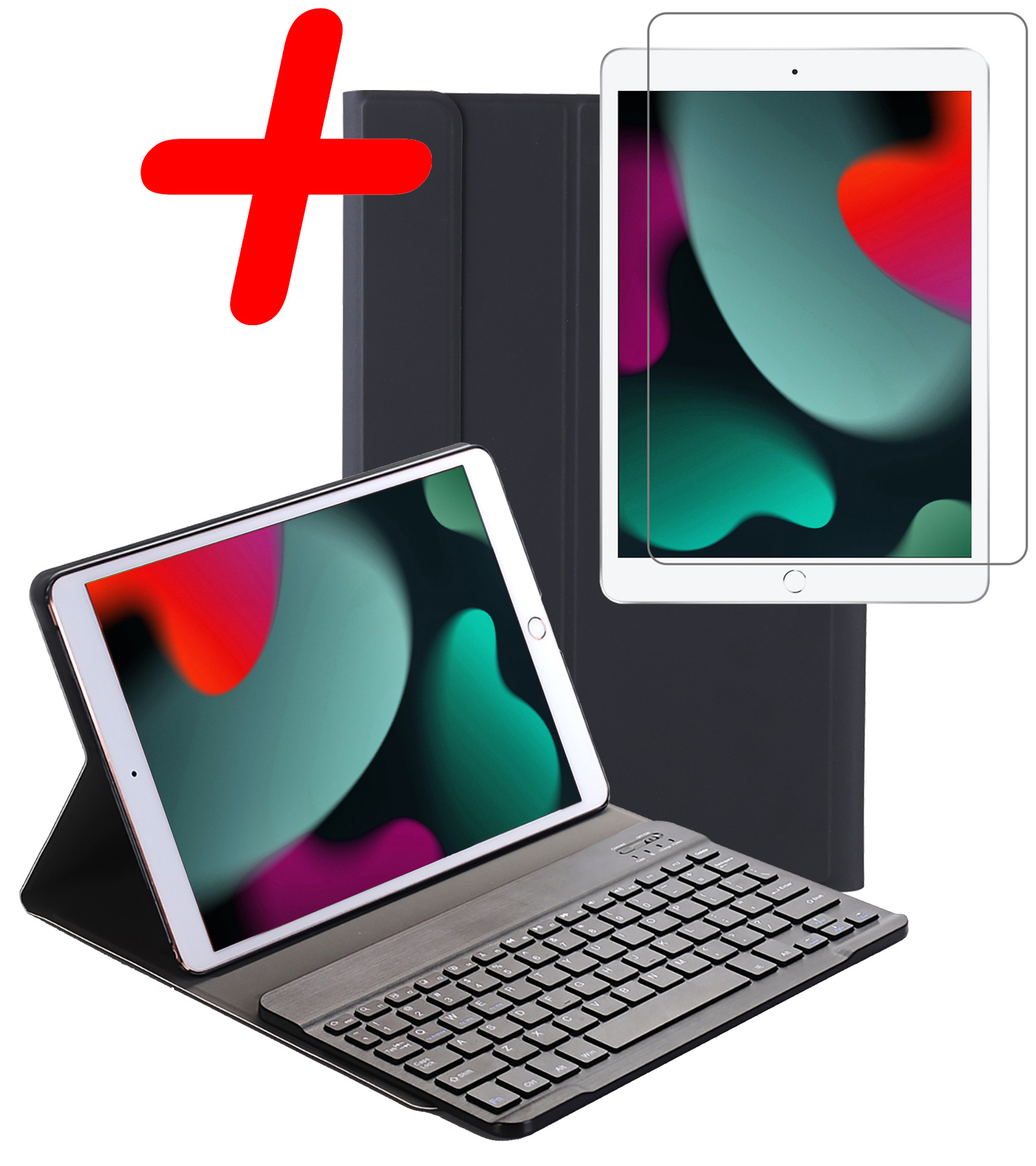 BASEY. Hoesje Geschikt voor iPad 10.2 2019 Toetsenbord Hoes Book Case Met Screenprotector - Hoes Geschikt voor iPad 7 Toetsenbord Hoesje Keyboard Cover - Zwart