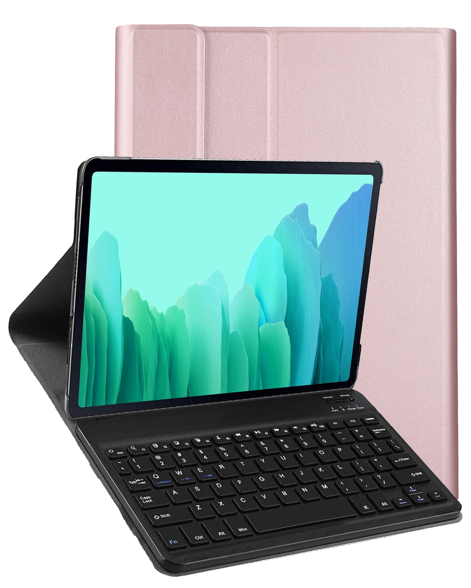 Nomfy Hoes Geschikt voor Samsung Galaxy Tab A7 Hoes Toetsenbord Hoes Case Book Cover Hoesje - Hoesje Geschikt voor Samsung Tab A7 Keyboard Hoes - Rosé goud