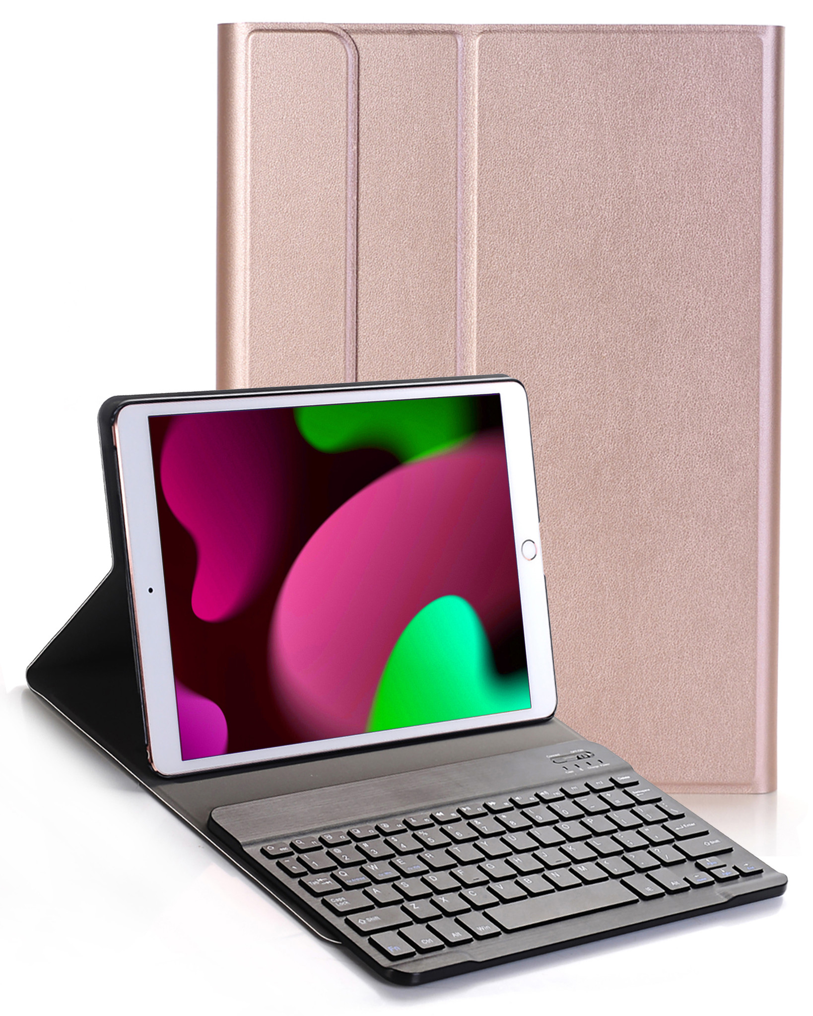 Nomfy Hoes Geschikt voor iPad 10.2 2019 Hoes Toetsenbord Hoes Case Book Cover Hoesje - Hoesje Geschikt voor iPad 7 Keyboard Hoes - Rosé goud