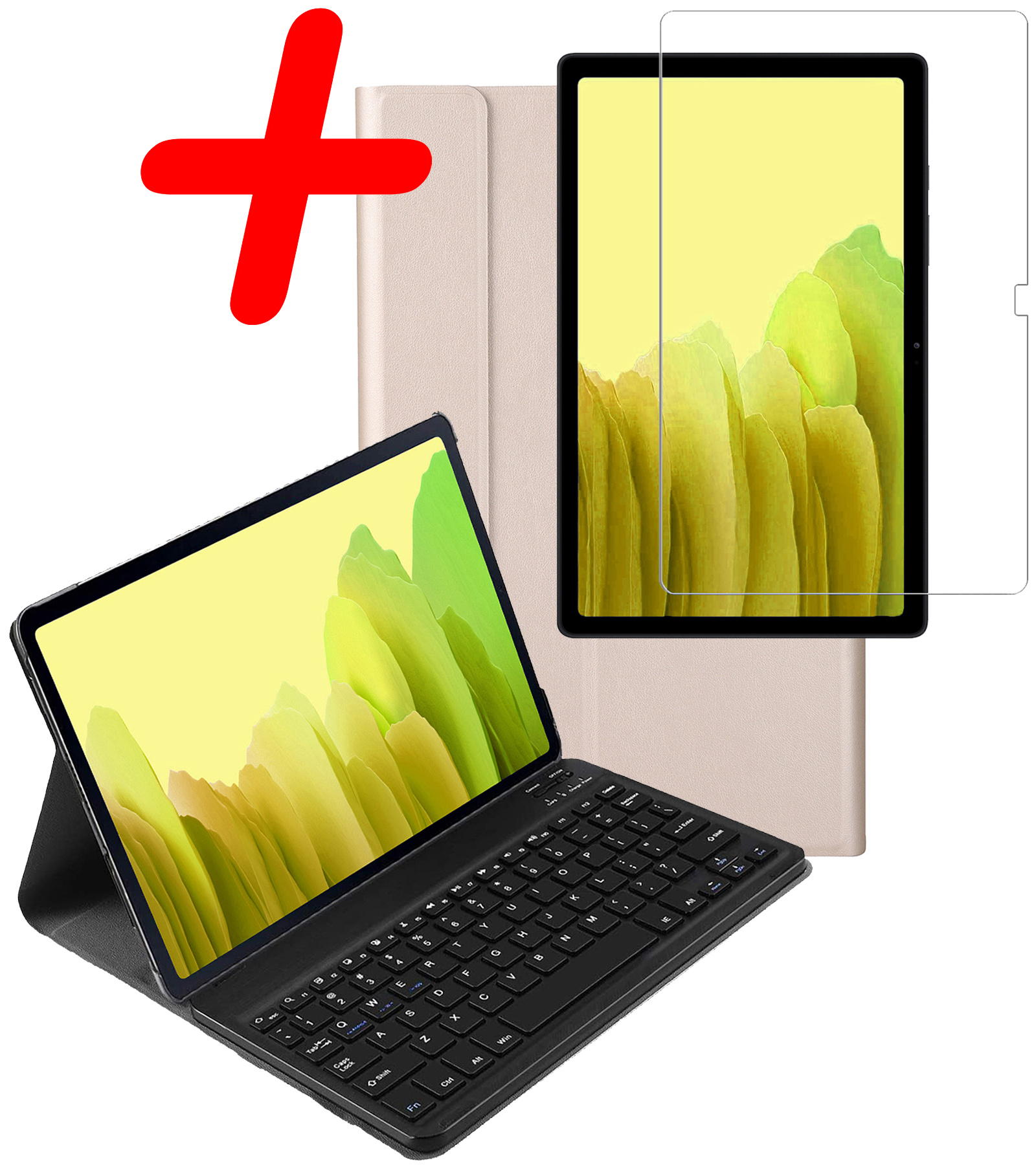 BASEY. Hoesje Geschikt voor Samsung Galaxy Tab A7 Toetsenbord Hoes Book Case Met Screenprotector - Hoes Geschikt voor Samsung Tab A7 Toetsenbord Hoesje Keyboard Cover - Goud