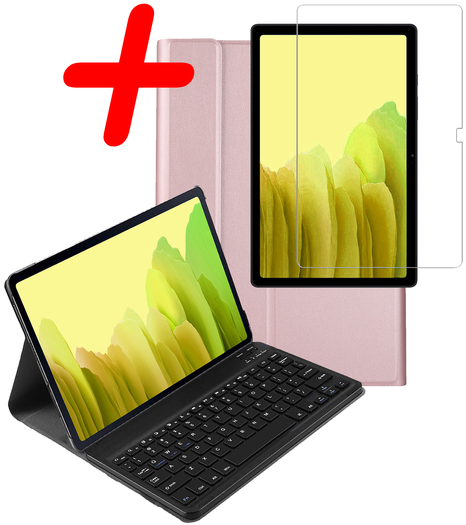 BASEY. Hoesje Geschikt voor Samsung Galaxy Tab A7 Toetsenbord Hoes Book Case Met Screenprotector - Hoes Geschikt voor Samsung Tab A7 Toetsenbord Hoesje Keyboard Cover - Rosé goud
