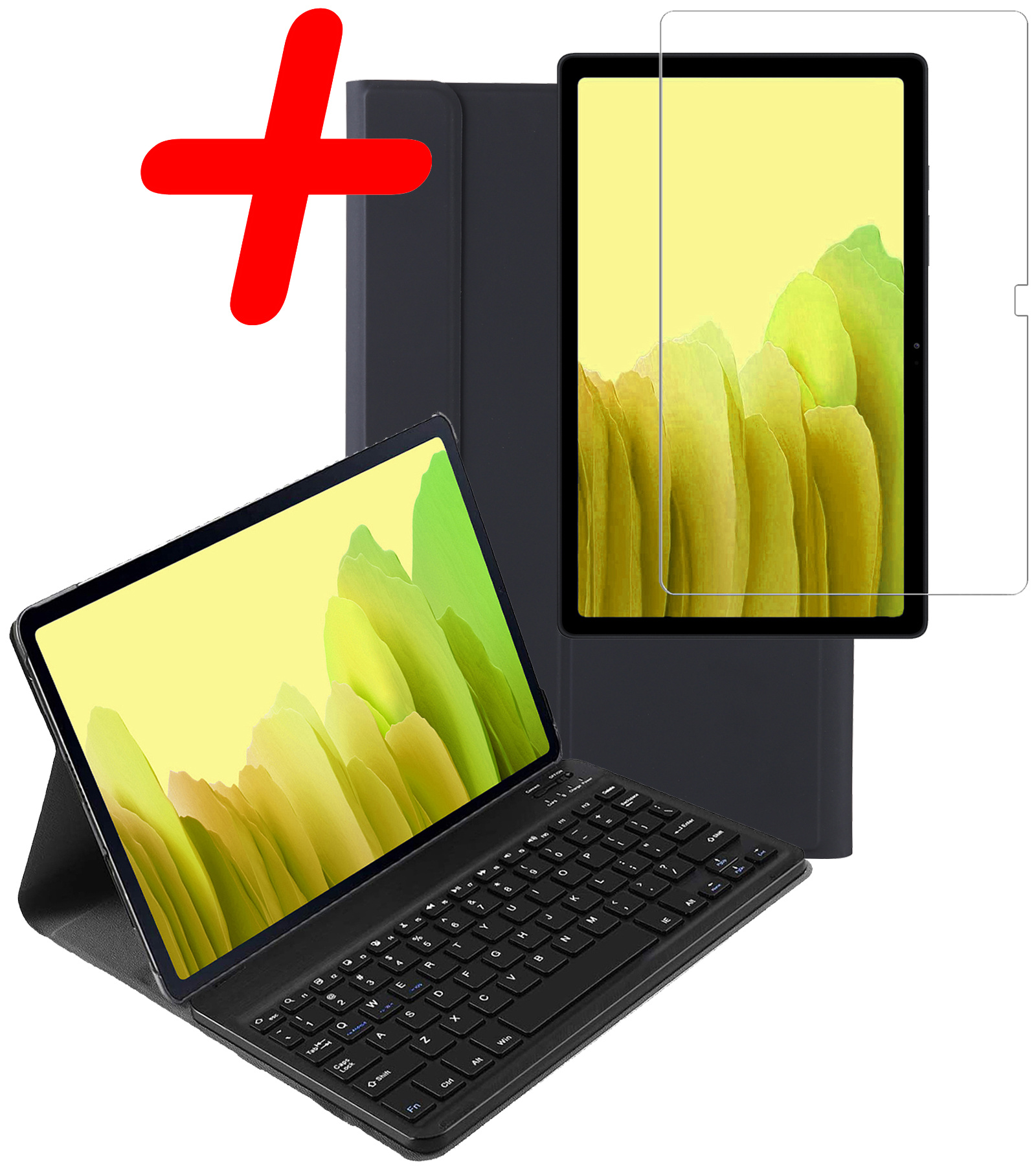 BASEY. Hoesje Geschikt voor Samsung Galaxy Tab A7 Toetsenbord Hoes Book Case Met Screenprotector - Hoes Geschikt voor Samsung Tab A7 Toetsenbord Hoesje Keyboard Cover - Zwart