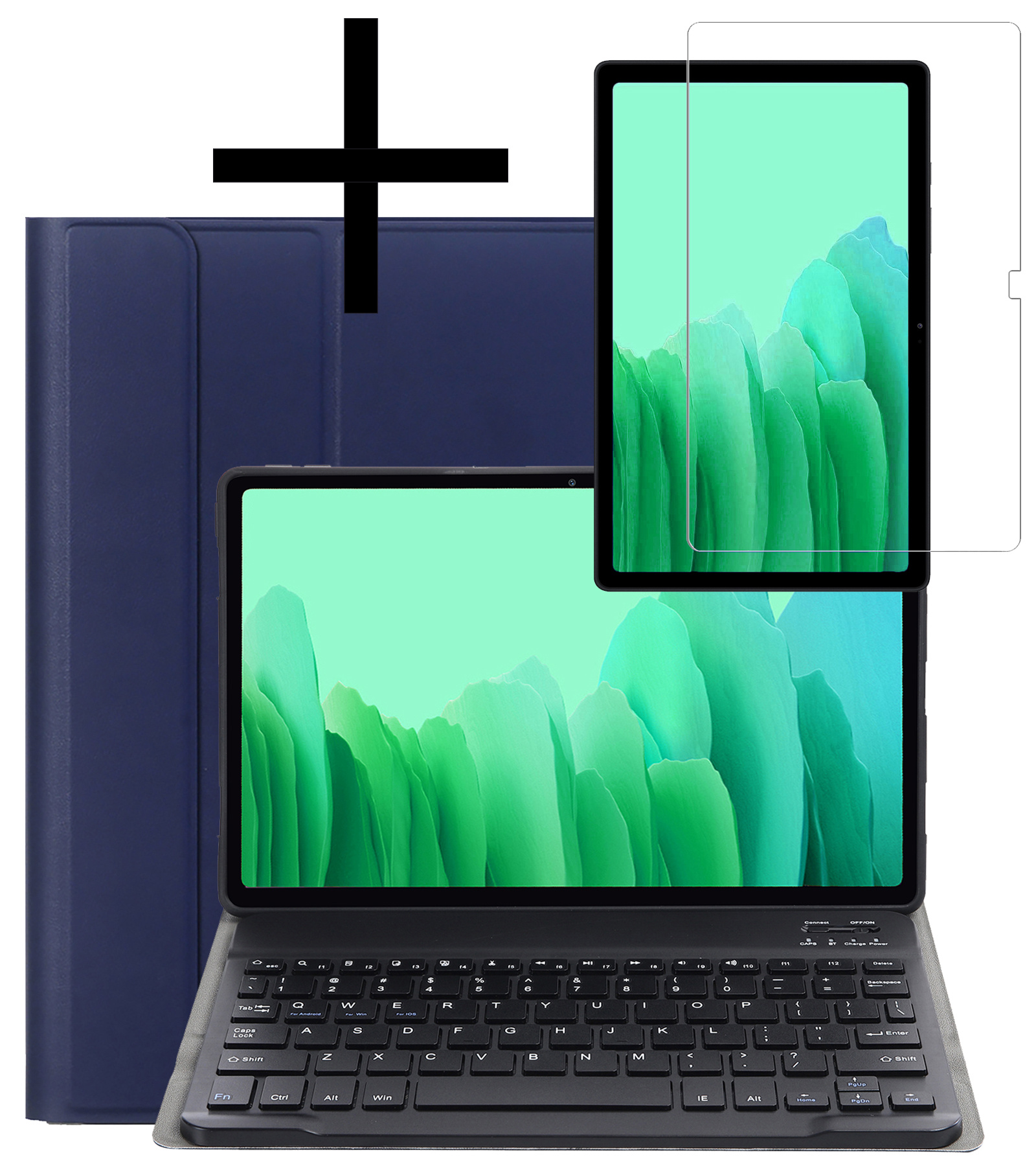 NoXx Hoesje Geschikt voor Samsung Galaxy Tab A7 Hoesje Toetsenbord Hoes Met Screenprotector - Hoes Geschikt voor Samsung Tab A7 Keyboard Case Book Cover - Donkerblauw