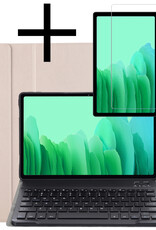NoXx Hoesje Geschikt voor Samsung Galaxy Tab A7 Hoesje Toetsenbord Hoes Met Screenprotector - Hoes Geschikt voor Samsung Tab A7 Keyboard Case Book Cover - Goud