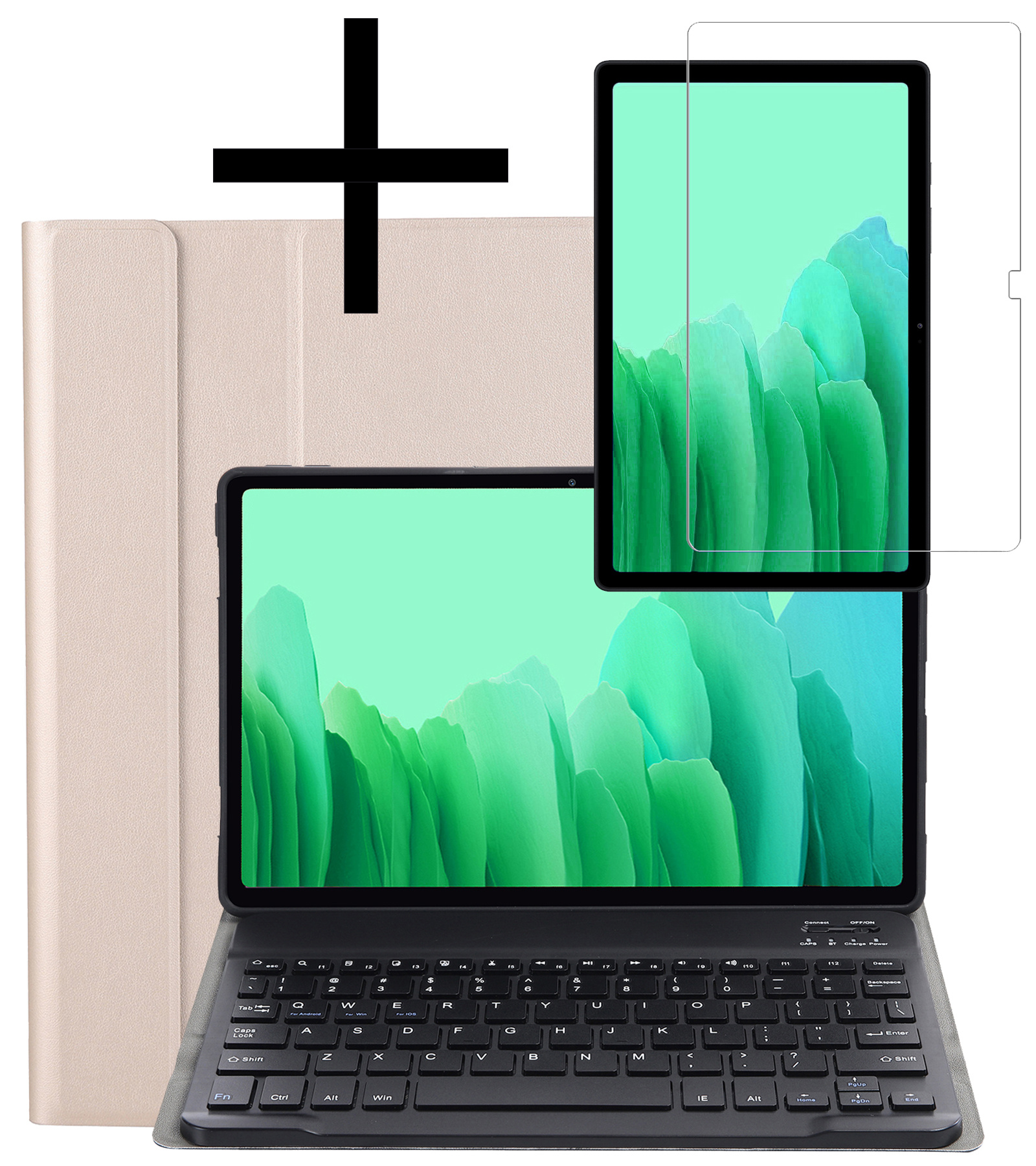 NoXx Hoesje Geschikt voor Samsung Galaxy Tab A7 Hoesje Toetsenbord Hoes Met Screenprotector - Hoes Geschikt voor Samsung Tab A7 Keyboard Case Book Cover - Goud