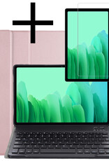 NoXx Hoesje Geschikt voor Samsung Galaxy Tab A7 Hoesje Toetsenbord Hoes Met Screenprotector - Hoes Geschikt voor Samsung Tab A7 Keyboard Case Book Cover - Rosé goud
