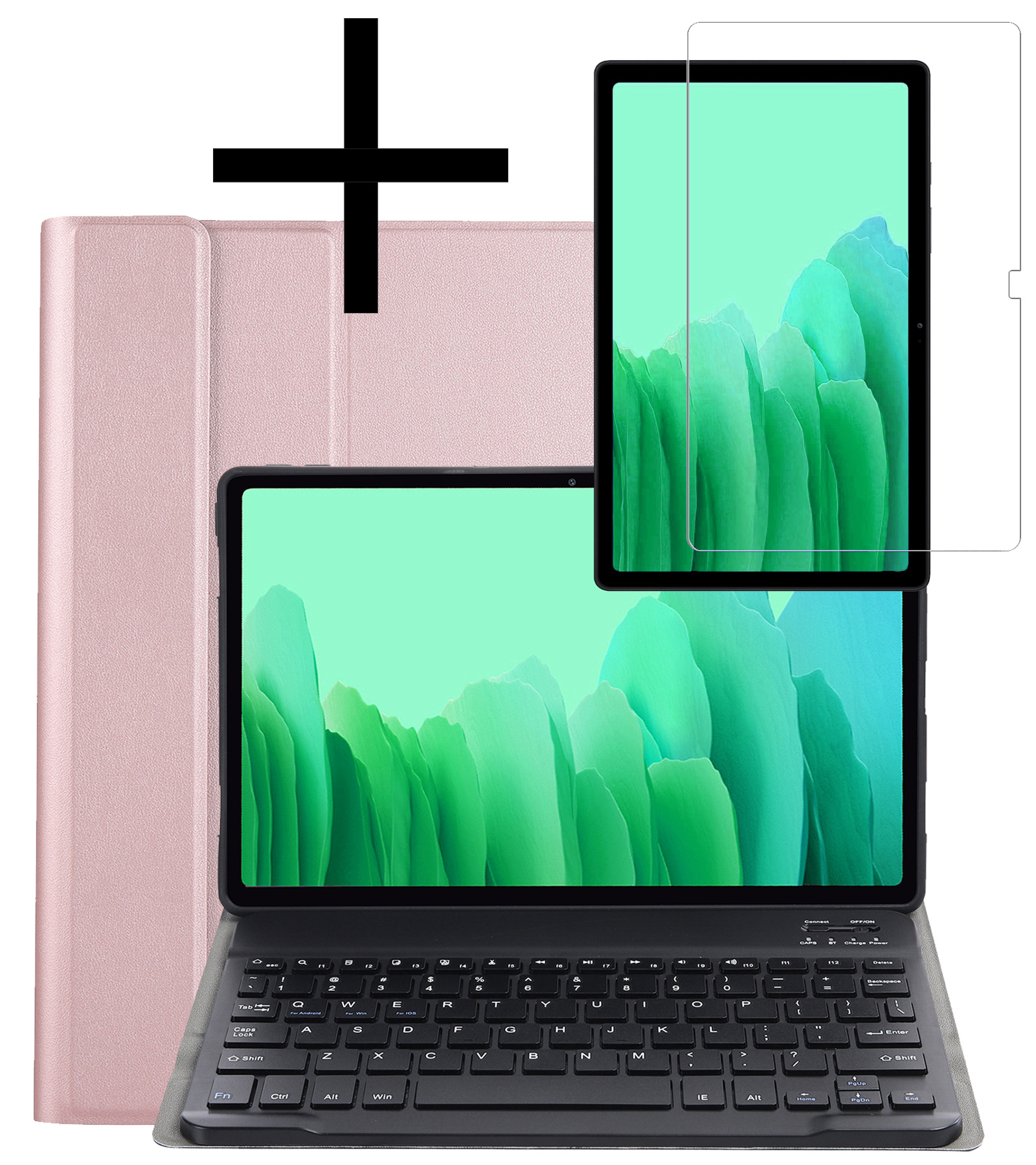 NoXx Hoesje Geschikt voor Samsung Galaxy Tab A7 Hoesje Toetsenbord Hoes Met Screenprotector - Hoes Geschikt voor Samsung Tab A7 Keyboard Case Book Cover - Rosé goud