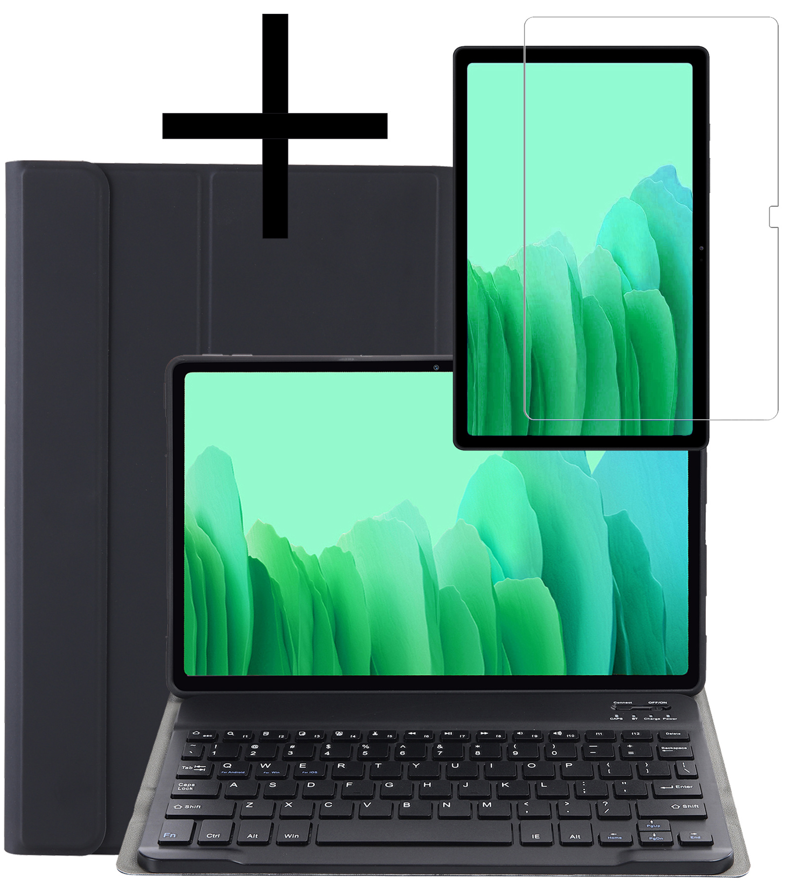 NoXx Hoesje Geschikt voor Samsung Galaxy Tab A7 Hoesje Toetsenbord Hoes Met Screenprotector - Hoes Geschikt voor Samsung Tab A7 Keyboard Case Book Cover - Zwart