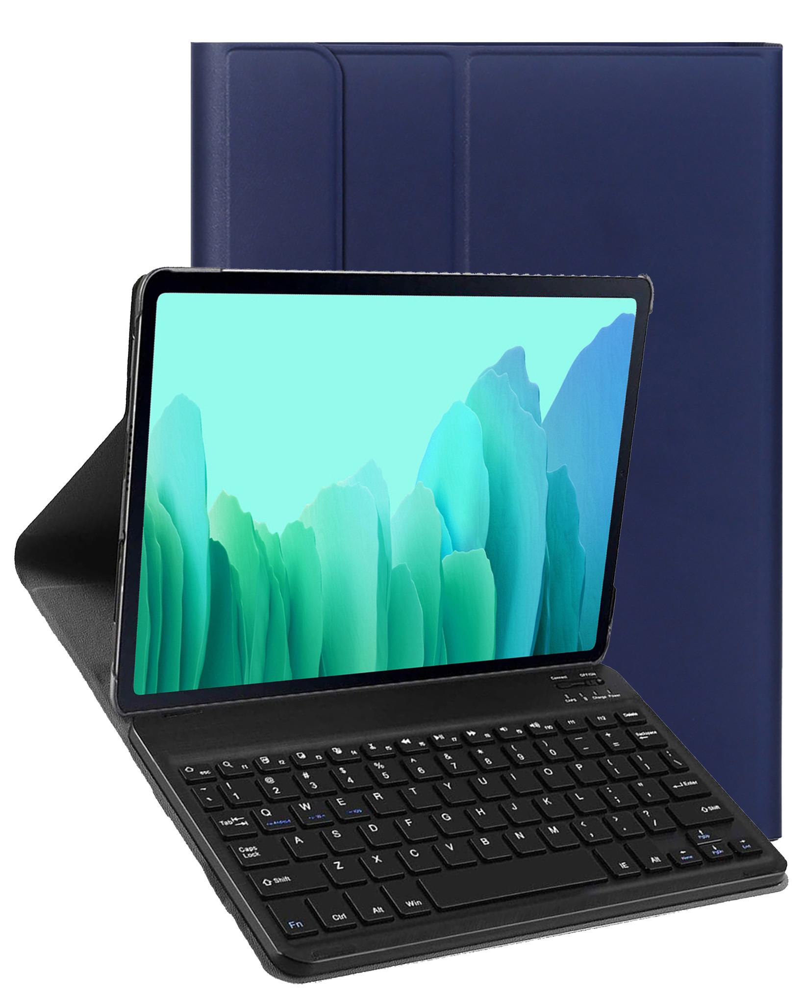 Nomfy Hoes Geschikt voor Samsung Galaxy Tab A7 Hoes Toetsenbord Hoes Case Book Cover Hoesje Met Screenprotector - Hoesje Geschikt voor Samsung Tab A7 Keyboard Hoes - Donkerblauw