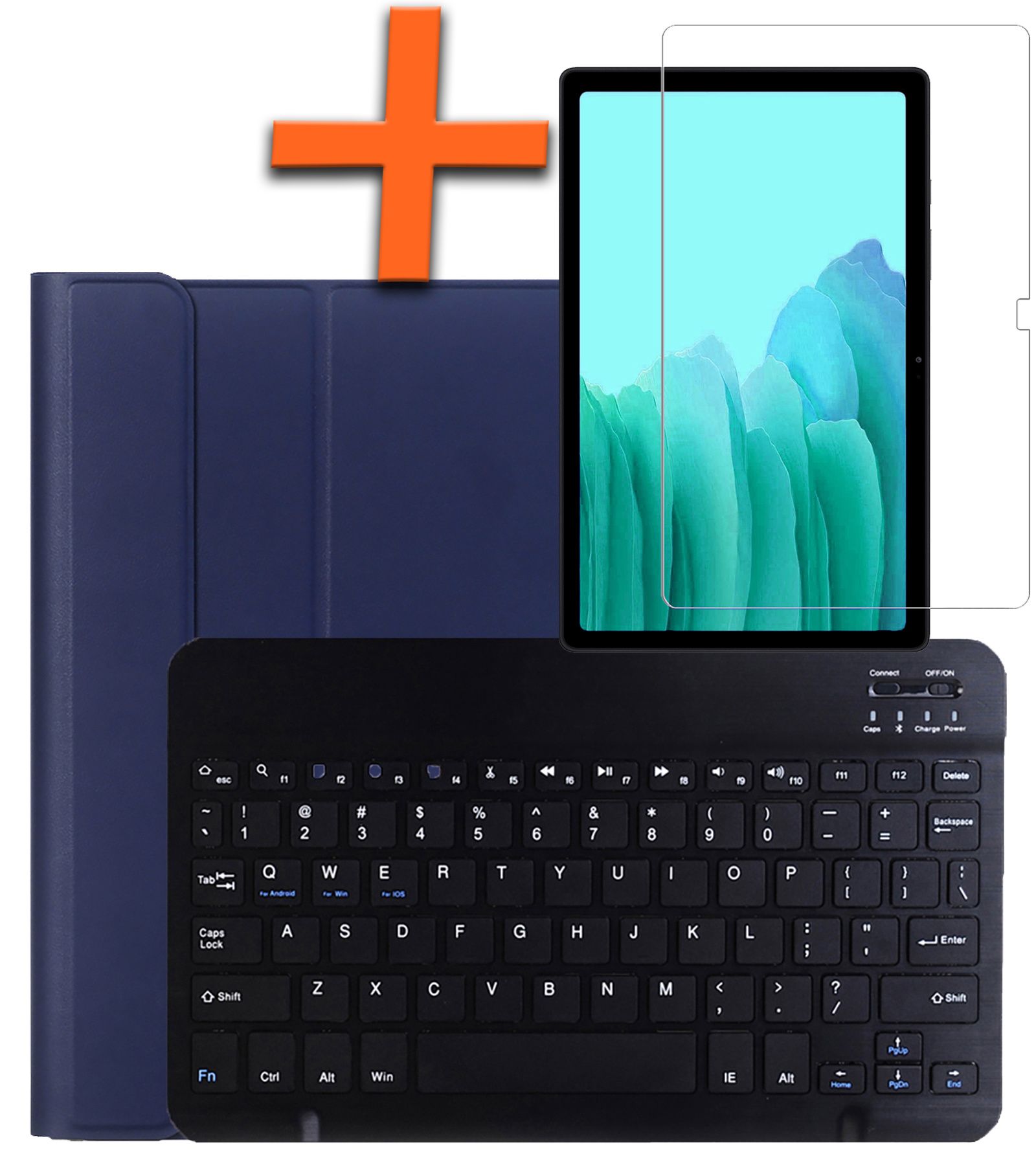 Nomfy Hoes Geschikt voor Samsung Galaxy Tab A7 Hoes Toetsenbord Hoes Case Book Cover Hoesje Met Screenprotector - Hoesje Geschikt voor Samsung Tab A7 Keyboard Hoes - Donkerblauw
