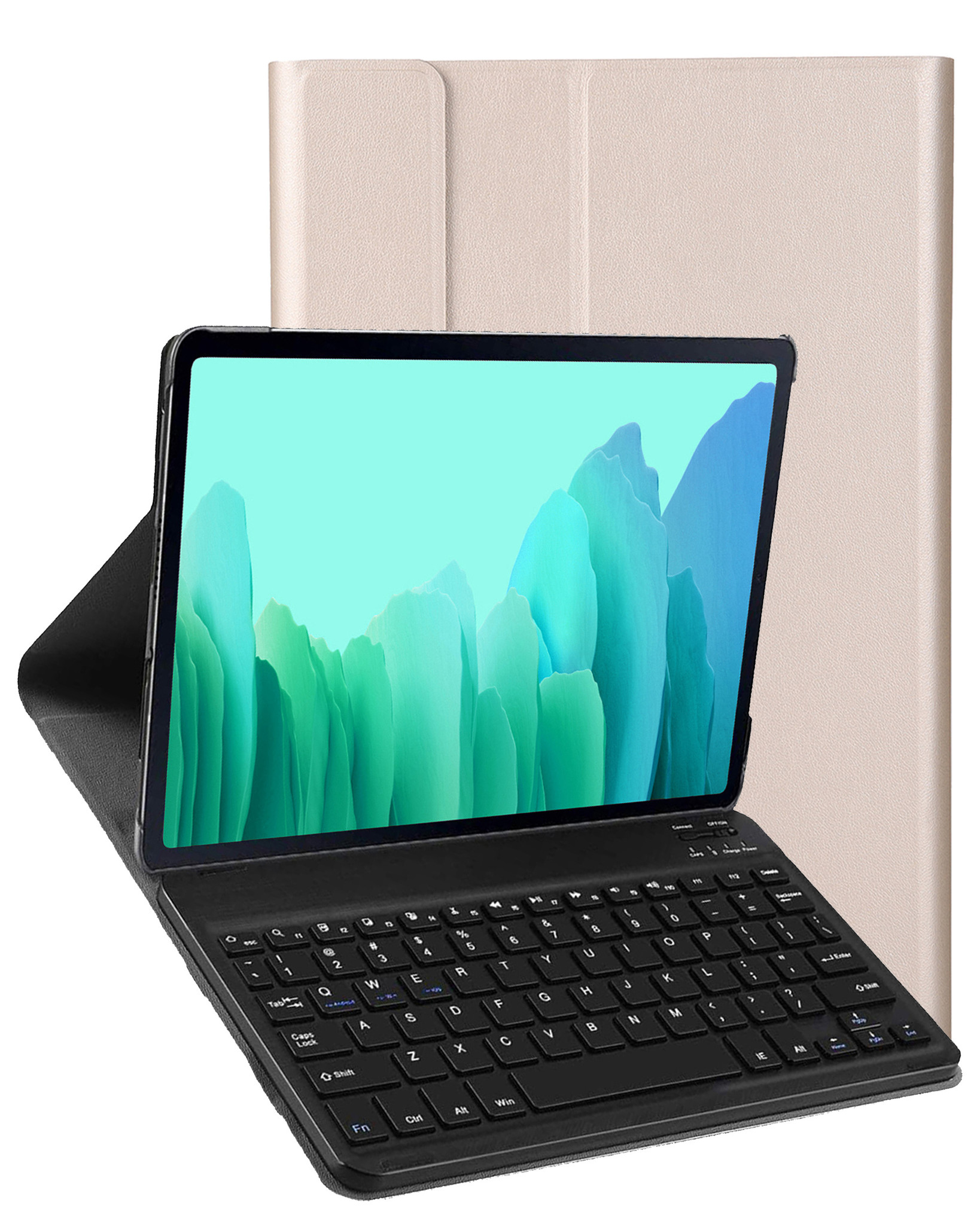 Nomfy Hoes Geschikt voor Samsung Galaxy Tab A7 Hoes Toetsenbord Hoes Case Book Cover Hoesje Met Screenprotector - Hoesje Geschikt voor Samsung Tab A7 Keyboard Hoes - Goud