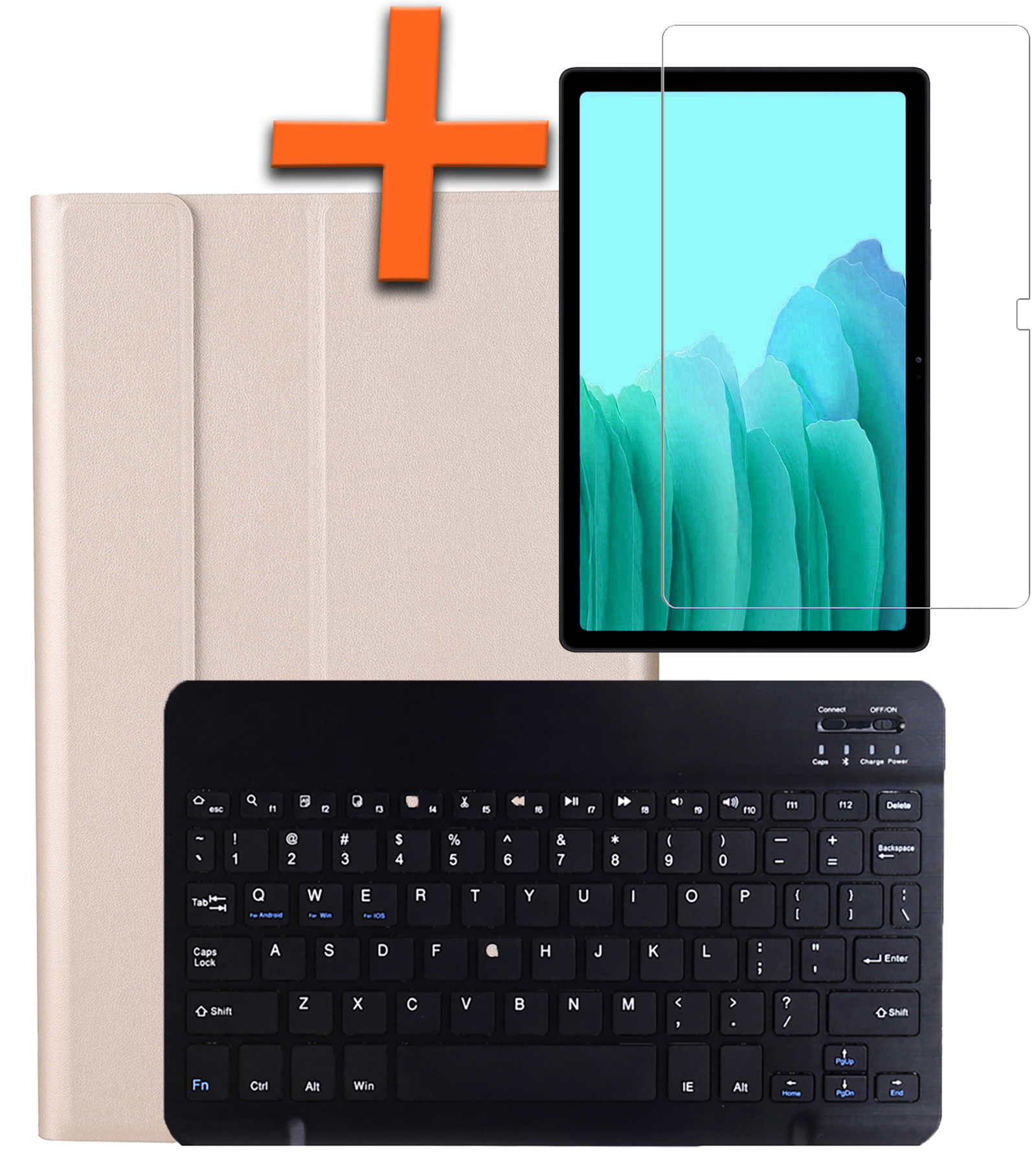 Nomfy Hoes Geschikt voor Samsung Galaxy Tab A7 Hoes Toetsenbord Hoes Case Book Cover Hoesje Met Screenprotector - Hoesje Geschikt voor Samsung Tab A7 Keyboard Hoes - Goud