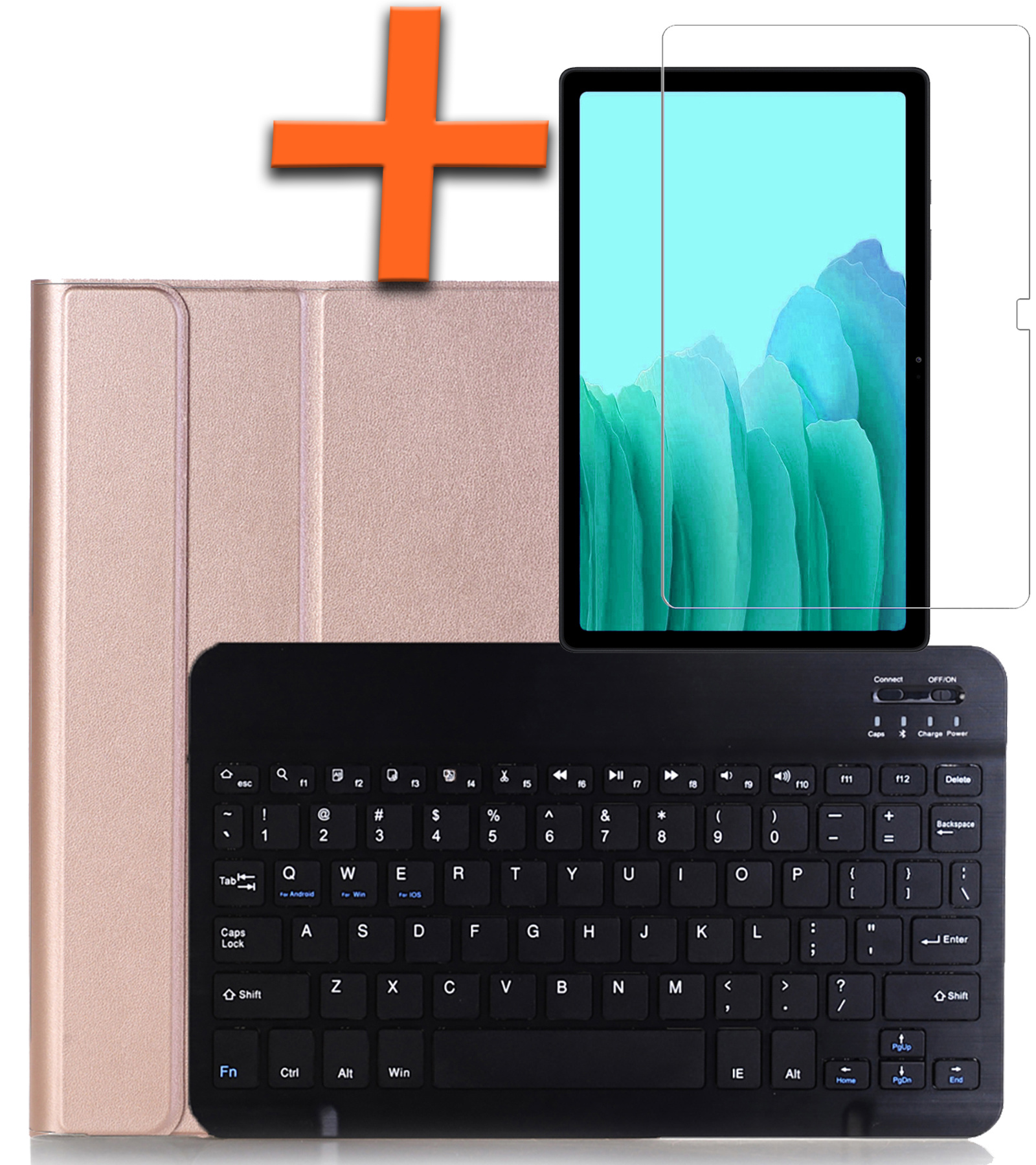 Nomfy Hoes Geschikt voor Samsung Galaxy Tab A7 Hoes Toetsenbord Hoes Case Book Cover Hoesje Met Screenprotector - Hoesje Geschikt voor Samsung Tab A7 Keyboard Hoes - Rosé goud