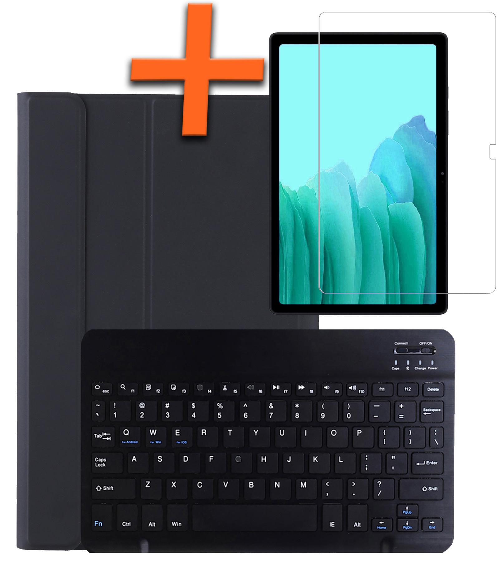 Nomfy Hoes Geschikt voor Samsung Galaxy Tab A7 Hoes Toetsenbord Hoes Case Book Cover Hoesje Met Screenprotector - Hoesje Geschikt voor Samsung Tab A7 Keyboard Hoes - Zwart