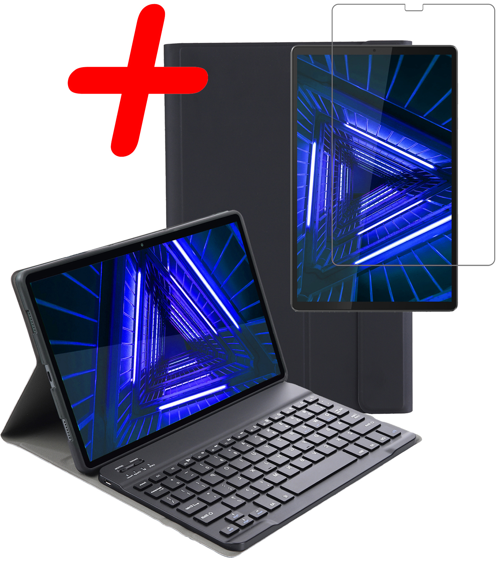 BASEY. Hoesje Geschikt voor Lenovo Tab M10 FHD Plus 2nd Gen Toetsenbord Hoes Book Case Met Screenprotector - Hoes Geschikt voor Lenovo Tab M10 FHD Plus (2e Gen) Toetsenbord Hoesje Keyboard Cover - Zwart