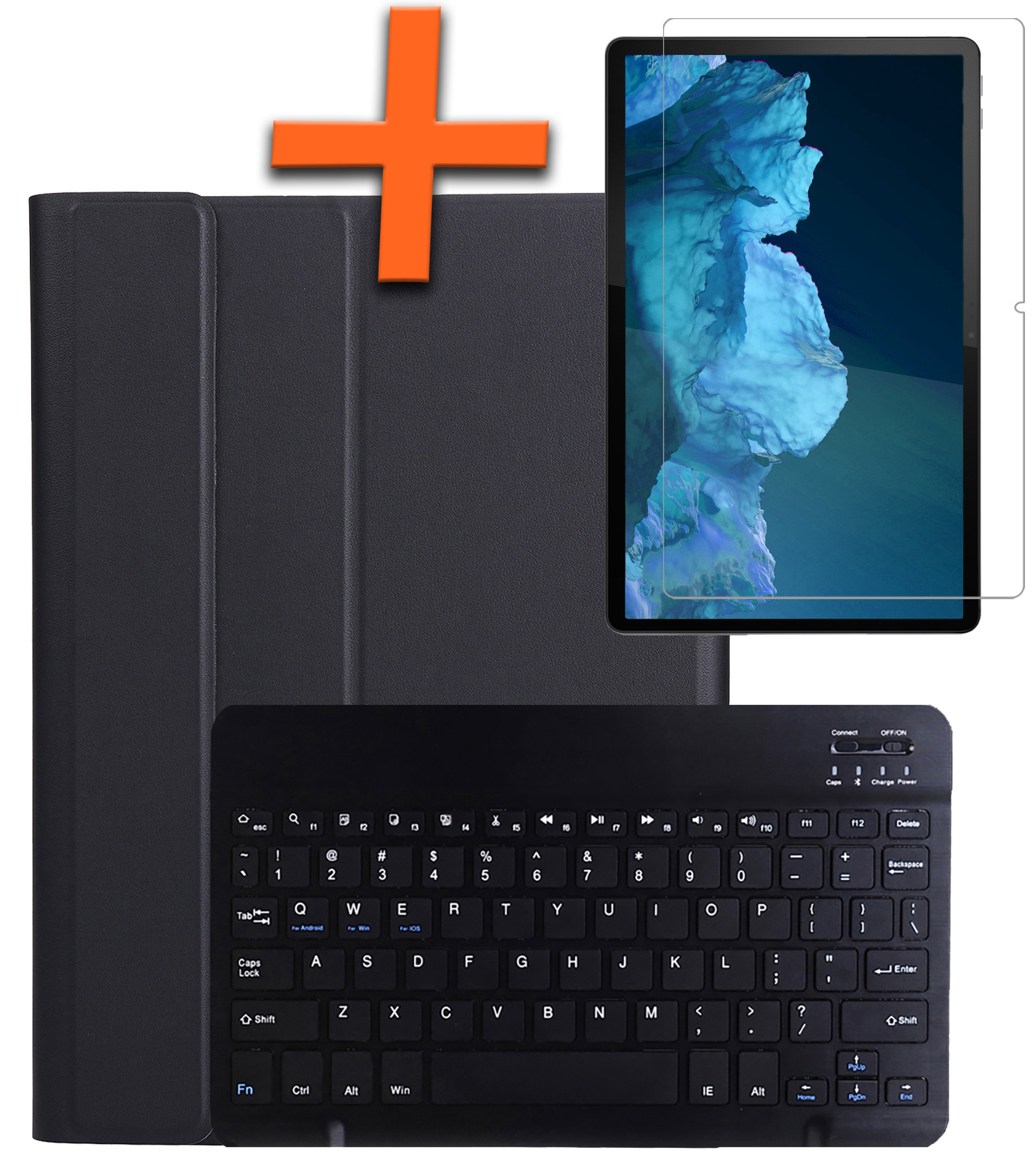 Nomfy Hoes Geschikt voor Lenovo Tab P11 Hoes Toetsenbord Hoes Case Book Cover Hoesje Met Screenprotector - Hoesje Geschikt voor Lenovo Tab P11 Keyboard Hoes - Zwart