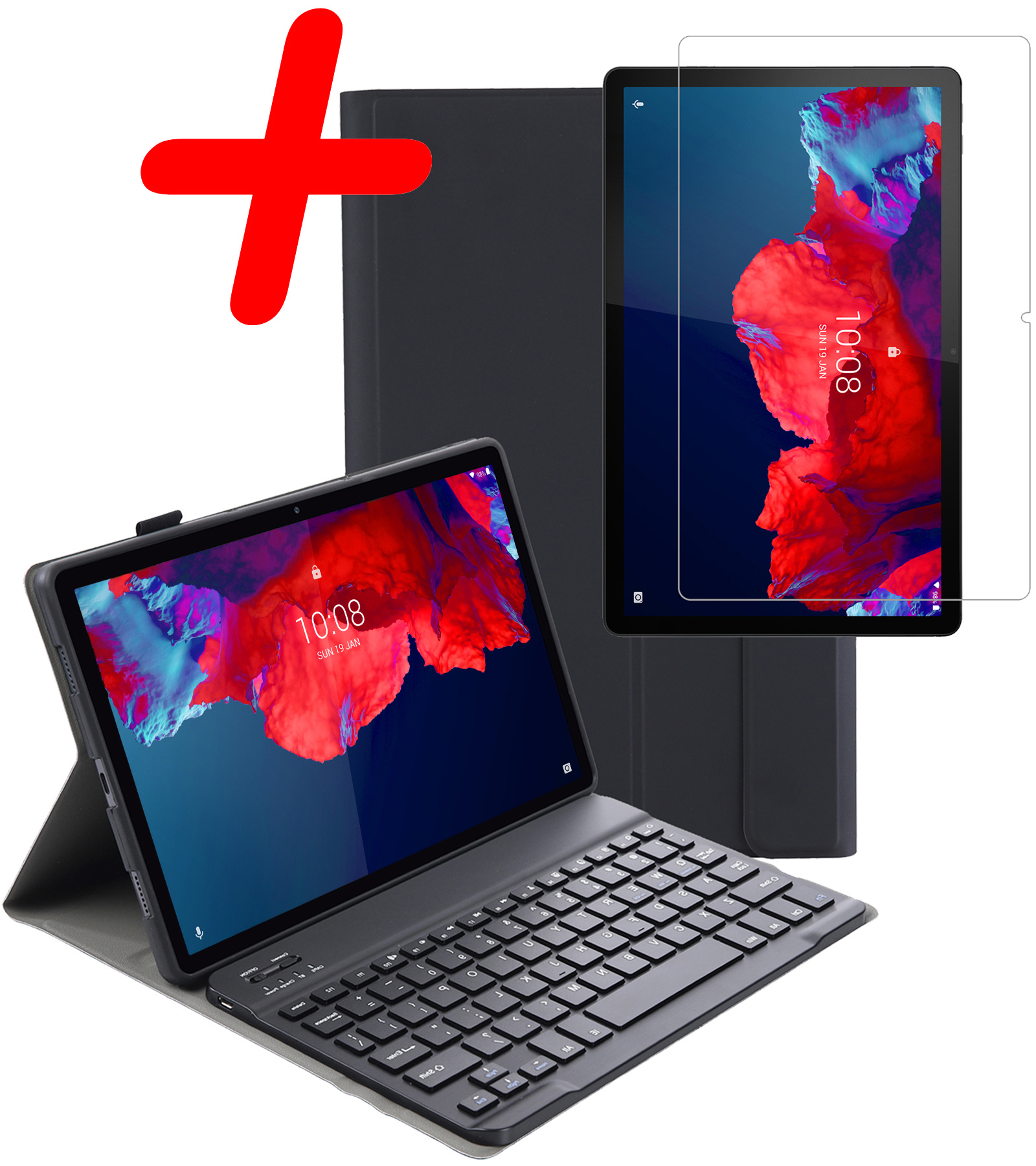 BASEY. Hoesje Geschikt voor Lenovo Tab P11 Plus Toetsenbord Hoes Book Case Met Screenprotector - Hoes Geschikt voor Lenovo Tab P11 Plus Toetsenbord Hoesje Keyboard Cover - Zwart