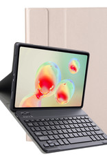 Nomfy Hoes Geschikt voor Samsung Galaxy Tab S6 Lite Hoes Toetsenbord Hoes Case Book Cover Hoesje - Hoesje Geschikt voor Samsung Tab S6 Lite Keyboard Hoes - Goud