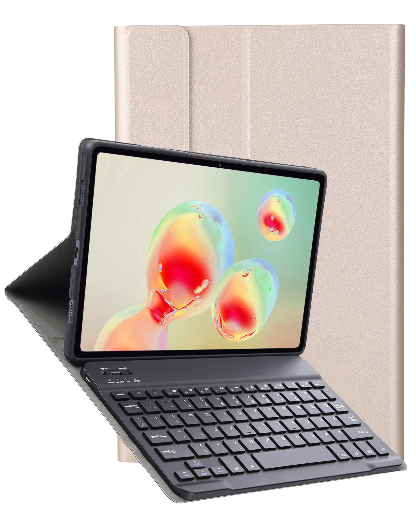 Nomfy Hoes Geschikt voor Samsung Galaxy Tab S6 Lite Hoes Toetsenbord Hoes Case Book Cover Hoesje - Hoesje Geschikt voor Samsung Tab S6 Lite Keyboard Hoes - Goud
