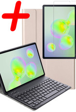 BASEY. Hoesje Geschikt voor Samsung Galaxy Tab S6 Lite Toetsenbord Hoes Book Case Met Screenprotector - Hoes Geschikt voor Samsung Tab S6 Lite Toetsenbord Hoesje Keyboard Cover - Goud