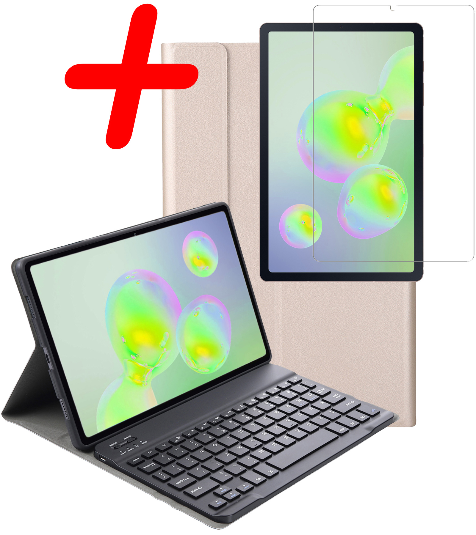 BASEY. Hoesje Geschikt voor Samsung Galaxy Tab S6 Lite Toetsenbord Hoes Book Case Met Screenprotector - Hoes Geschikt voor Samsung Tab S6 Lite Toetsenbord Hoesje Keyboard Cover - Goud