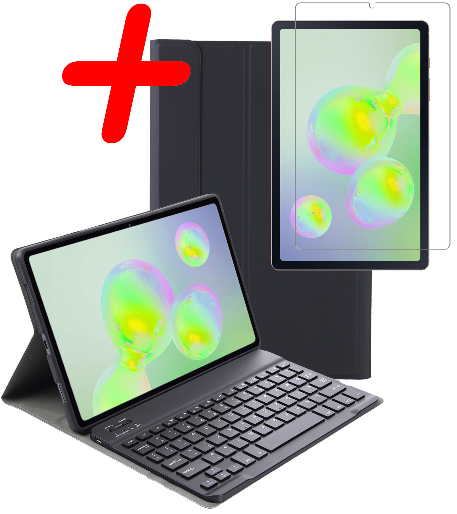 BASEY. Hoesje Geschikt voor Samsung Galaxy Tab S6 Lite Toetsenbord Hoes Book Case Met Screenprotector - Hoes Geschikt voor Samsung Tab S6 Lite Toetsenbord Hoesje Keyboard Cover - Zwart