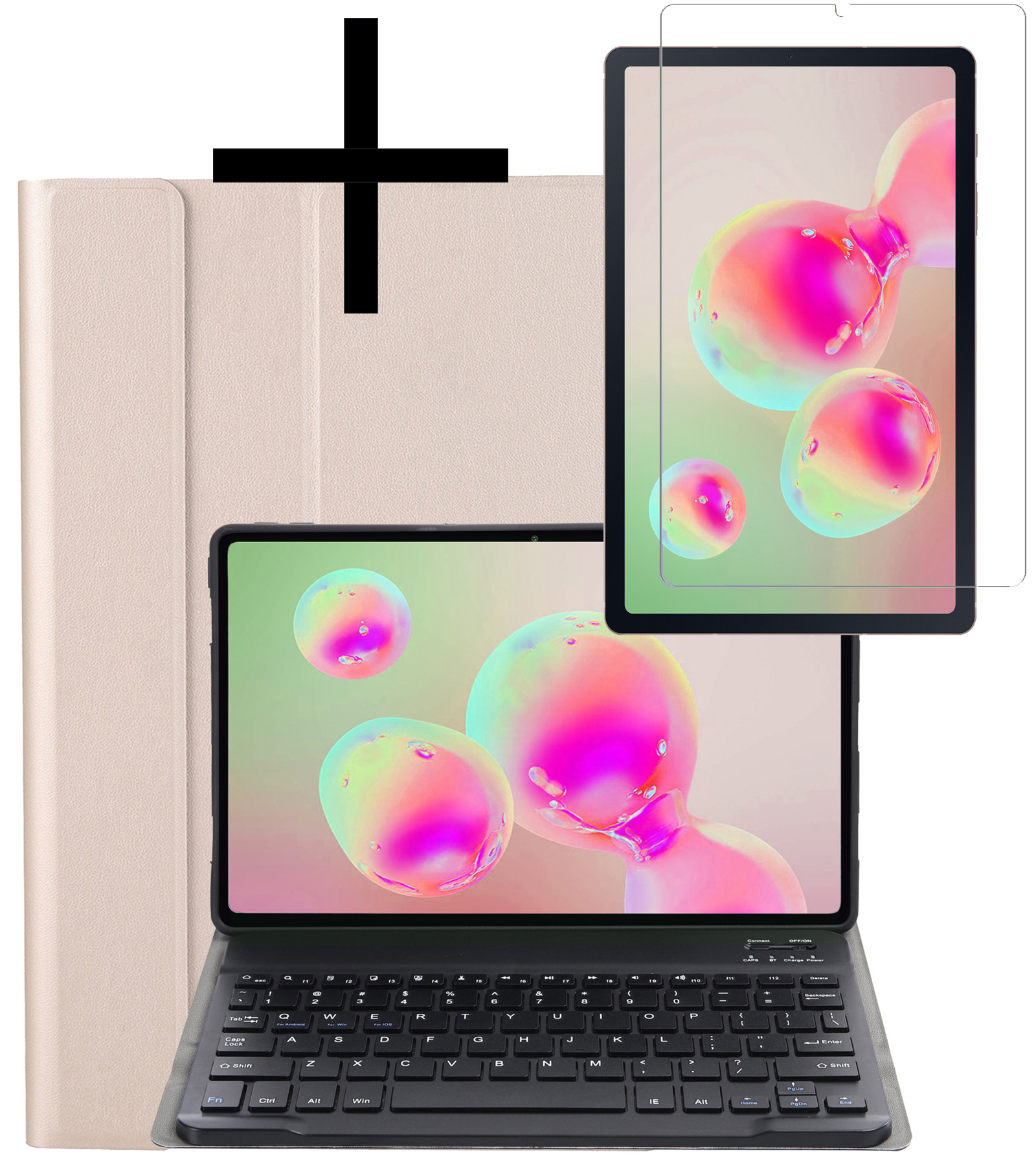 NoXx Hoesje Geschikt voor Samsung Galaxy Tab S6 Lite Hoesje Toetsenbord Hoes Met Screenprotector - Hoes Geschikt voor Samsung Tab S6 Lite Keyboard Case Book Cover - Goud