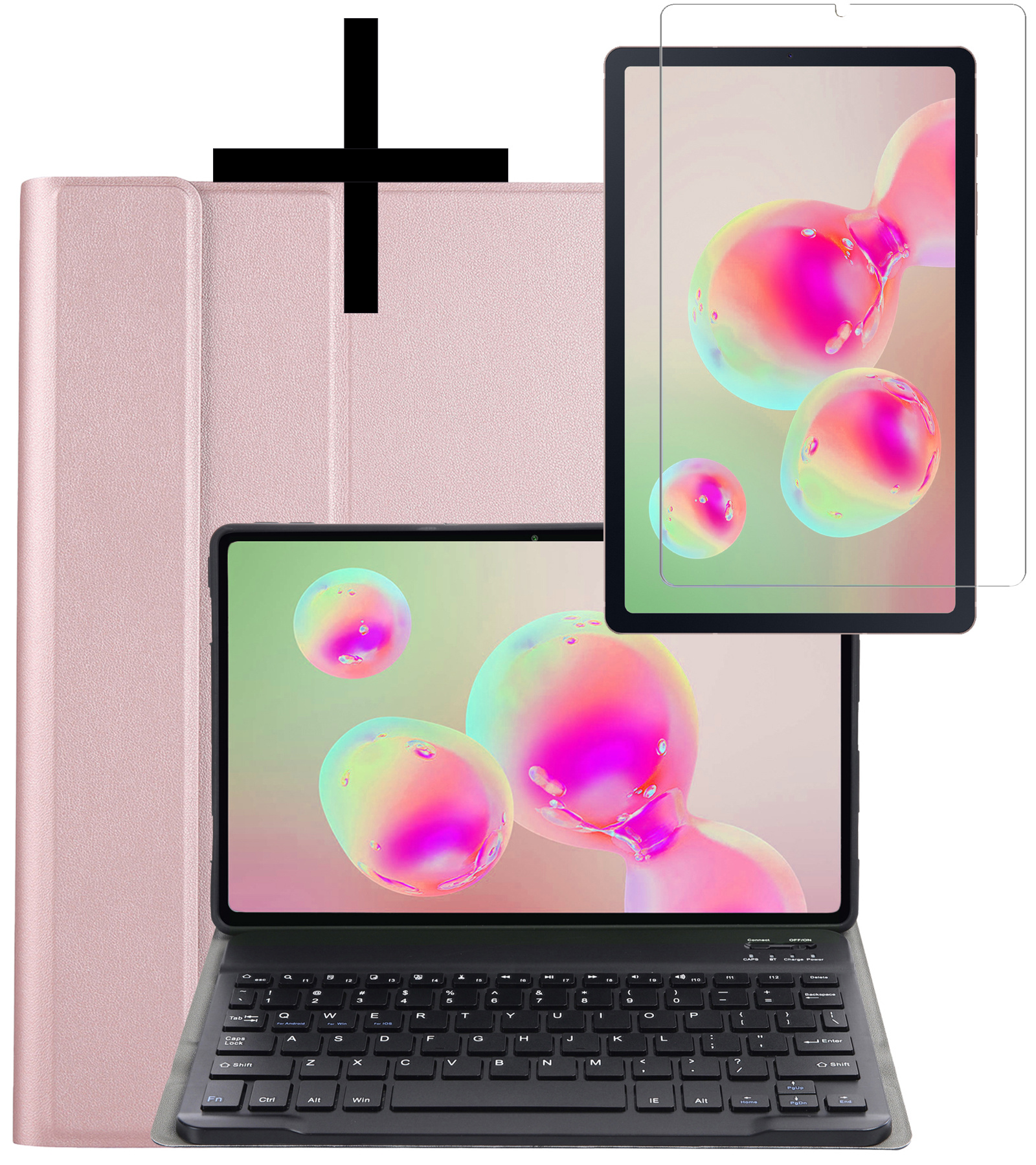 NoXx Hoesje Geschikt voor Samsung Galaxy Tab S6 Lite Hoesje Toetsenbord Hoes Met Screenprotector - Hoes Geschikt voor Samsung Tab S6 Lite Keyboard Case Book Cover - Rosé goud
