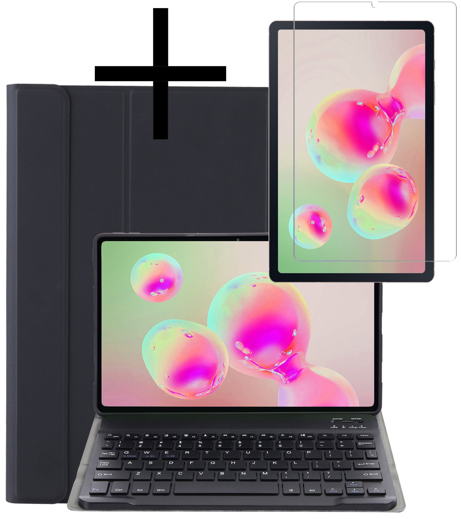 NoXx Hoesje Geschikt voor Samsung Galaxy Tab S6 Lite Hoesje Toetsenbord Hoes Met Screenprotector - Hoes Geschikt voor Samsung Tab S6 Lite Keyboard Case Book Cover - Zwart