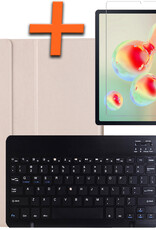 Nomfy Hoes Geschikt voor Samsung Galaxy Tab S6 Lite Hoes Toetsenbord Hoes Case Book Cover Hoesje Met Screenprotector - Hoesje Geschikt voor Samsung Tab S6 Lite Keyboard Hoes - Goud