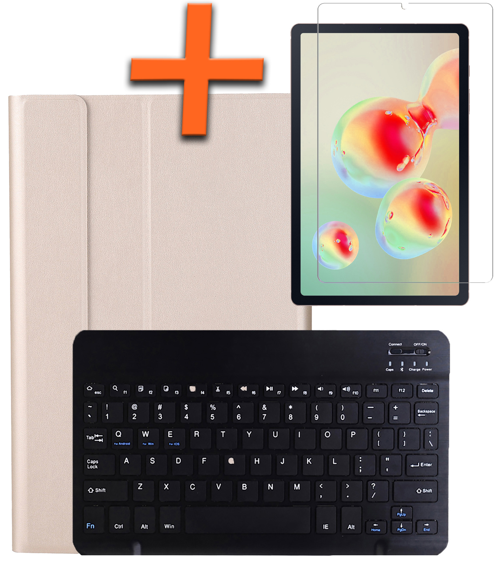 Nomfy Hoes Geschikt voor Samsung Galaxy Tab S6 Lite Hoes Toetsenbord Hoes Case Book Cover Hoesje Met Screenprotector - Hoesje Geschikt voor Samsung Tab S6 Lite Keyboard Hoes - Goud