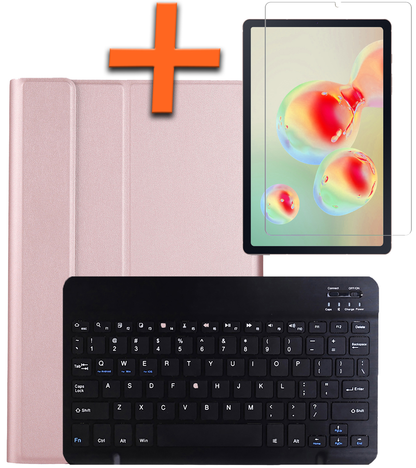 Nomfy Hoes Geschikt voor Samsung Galaxy Tab S6 Lite Hoes Toetsenbord Hoes Case Book Cover Hoesje Met Screenprotector - Hoesje Geschikt voor Samsung Tab S6 Lite Keyboard Hoes - Rosé goud