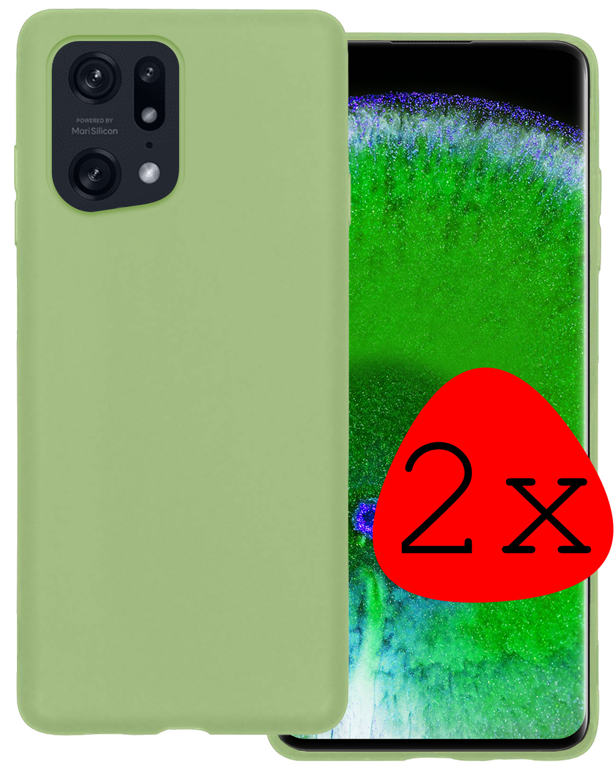 BASEY. Hoes Geschikt voor OPPO Find X5 Hoesje Siliconen Back Cover Case - Hoesje Geschikt voor OPPO X5 Hoes Cover Hoesje - Groen - 2 Stuks