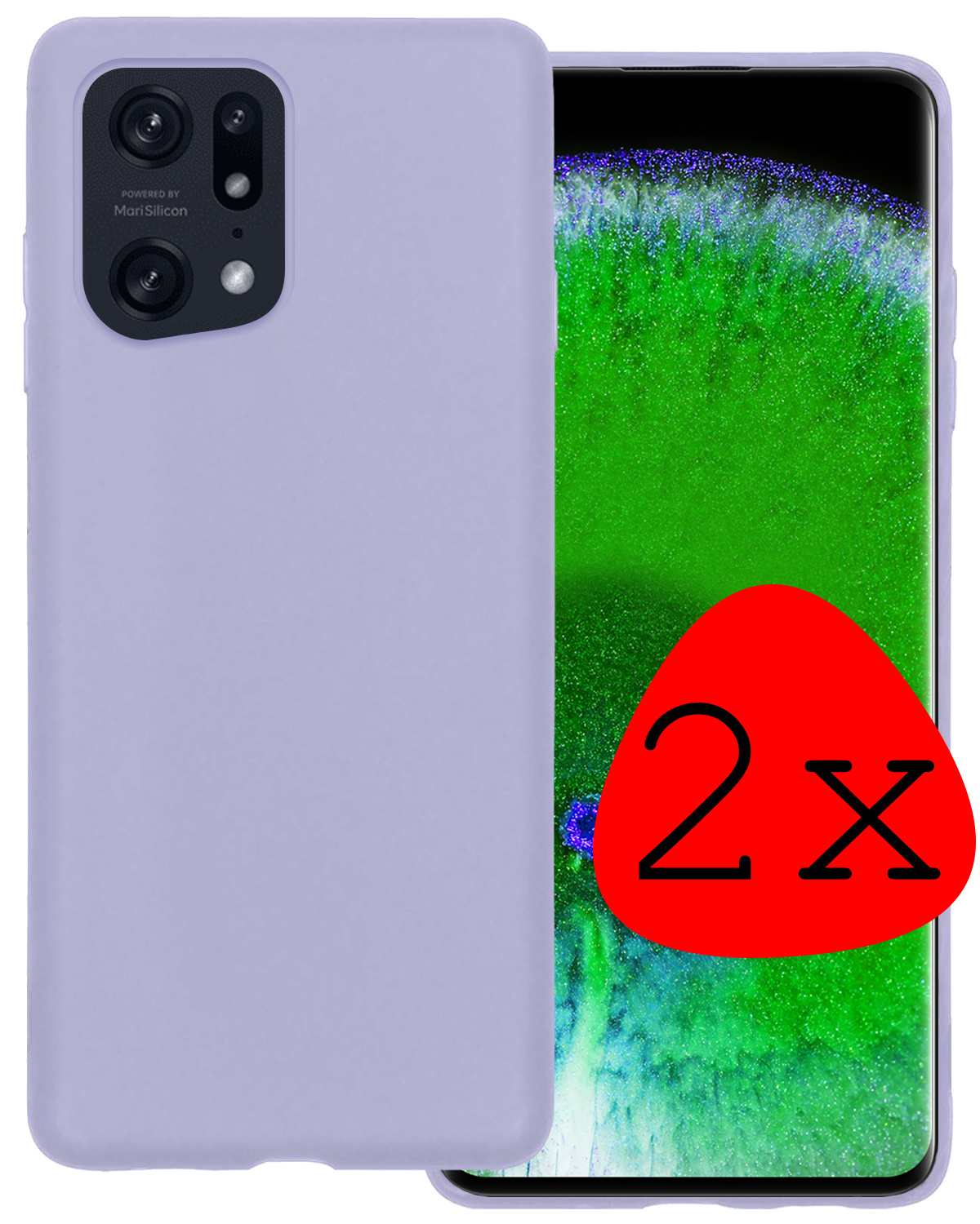 BASEY. Hoes Geschikt voor OPPO Find X5 Hoesje Siliconen Back Cover Case - Hoesje Geschikt voor OPPO X5 Hoes Cover Hoesje - Lila - 2 Stuks