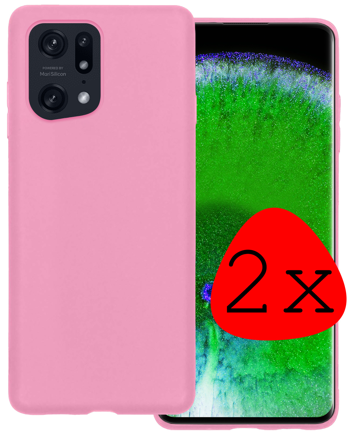 BASEY. Hoes Geschikt voor OPPO Find X5 Hoesje Siliconen Back Cover Case - Hoesje Geschikt voor OPPO X5 Hoes Cover Hoesje - Lichtroze - 2 Stuks