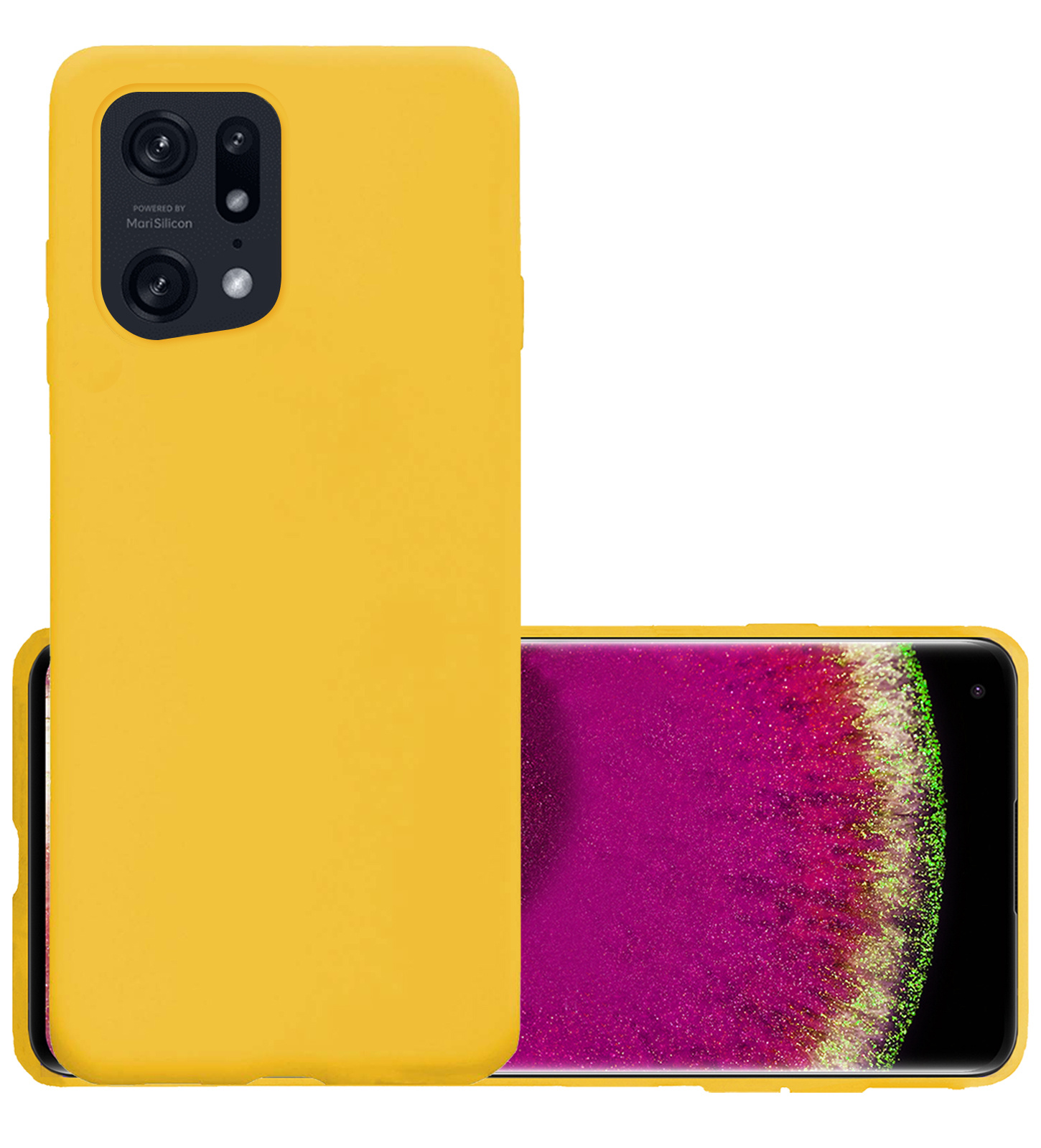 NoXx Hoes Geschikt voor OPPO Find X5 Hoesje Cover Siliconen Back Case Hoes - Geel