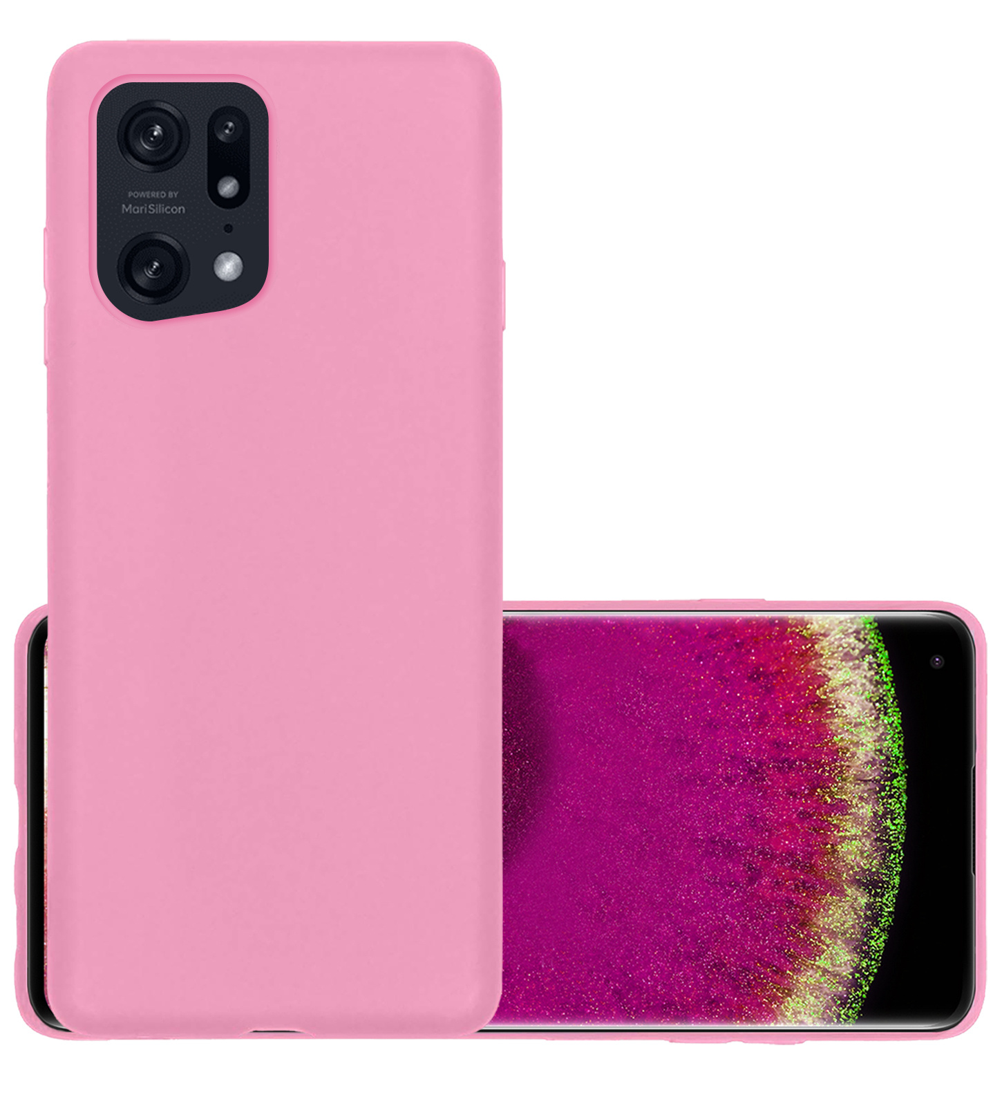 NoXx Hoes Geschikt voor OPPO Find X5 Hoesje Cover Siliconen Back Case Hoes - Lichtroze